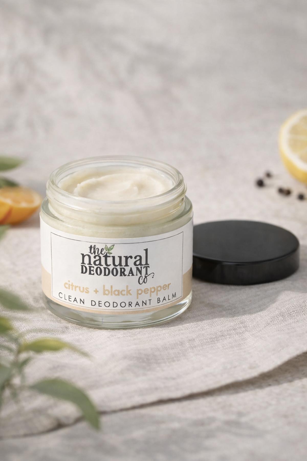 Citrus and black pepper natural deodorant balm texture