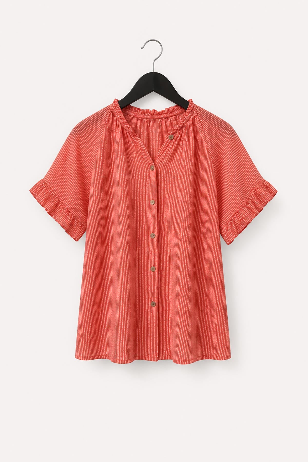 Coral stripe cotton gypsy top with frill sleeves by Urban Wild