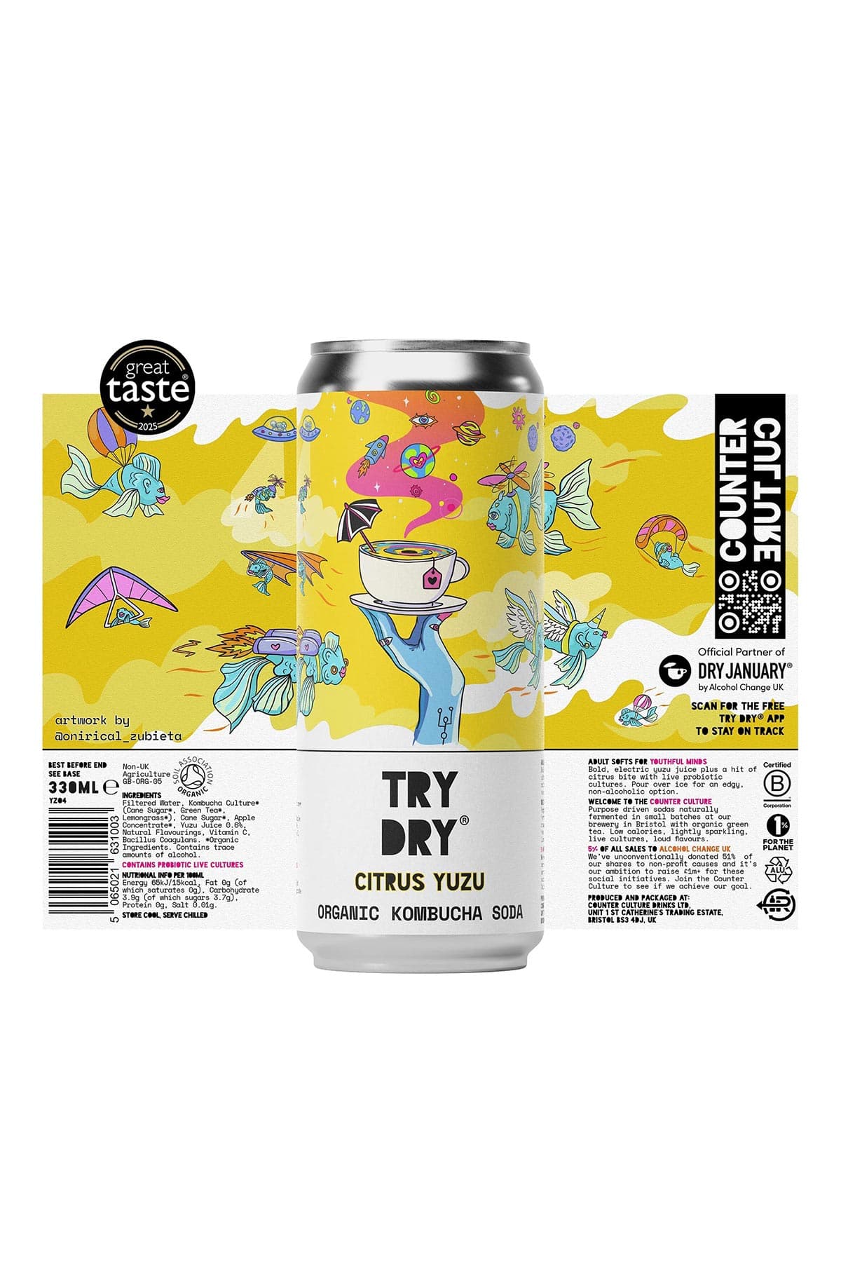 Organic sparkling kombucha with citrus yuzu flavour