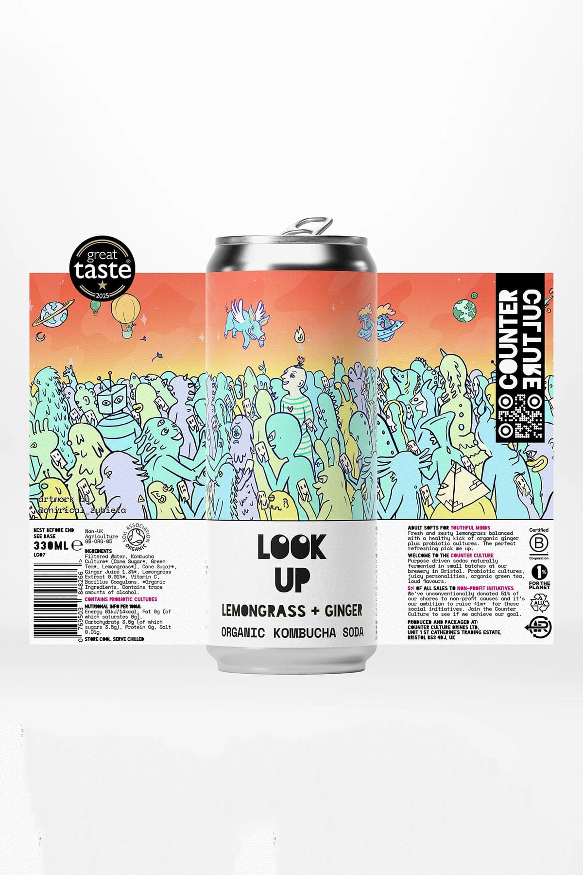 Organic sparkling kombucha with lemongrass and ginger