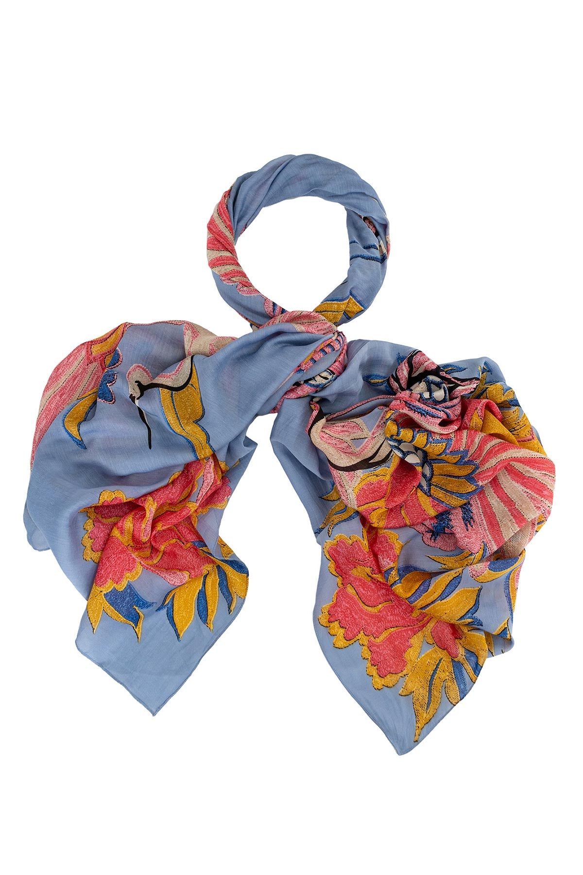 Periwinkle crane print modal and cupro scarf