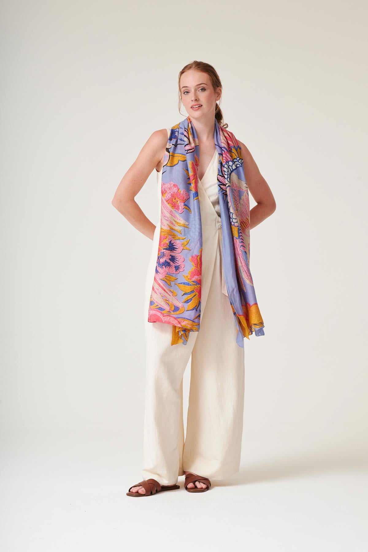 Lightweight draped printed scarf made in India