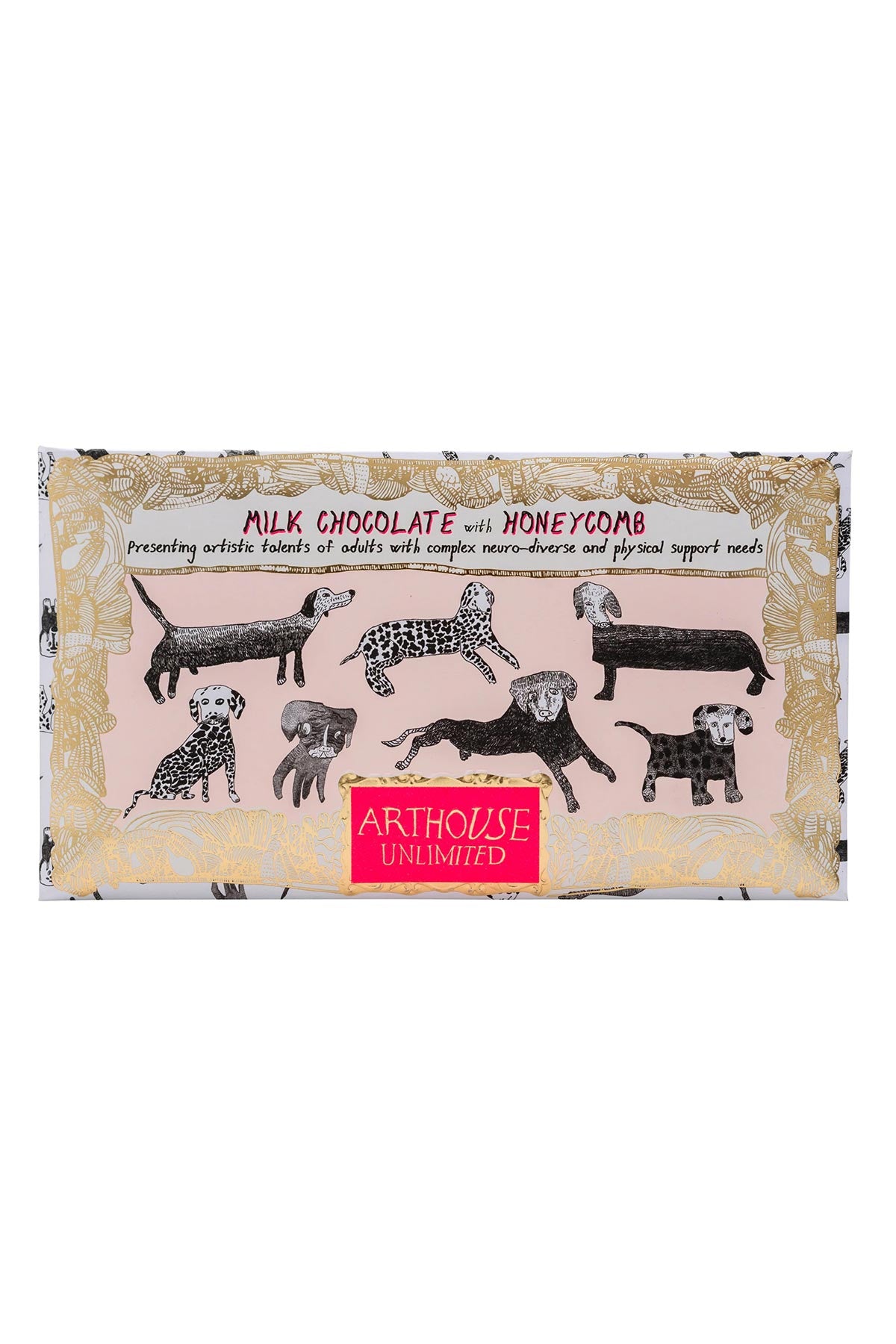 Dog-themed illustrated chocolate bar packaging