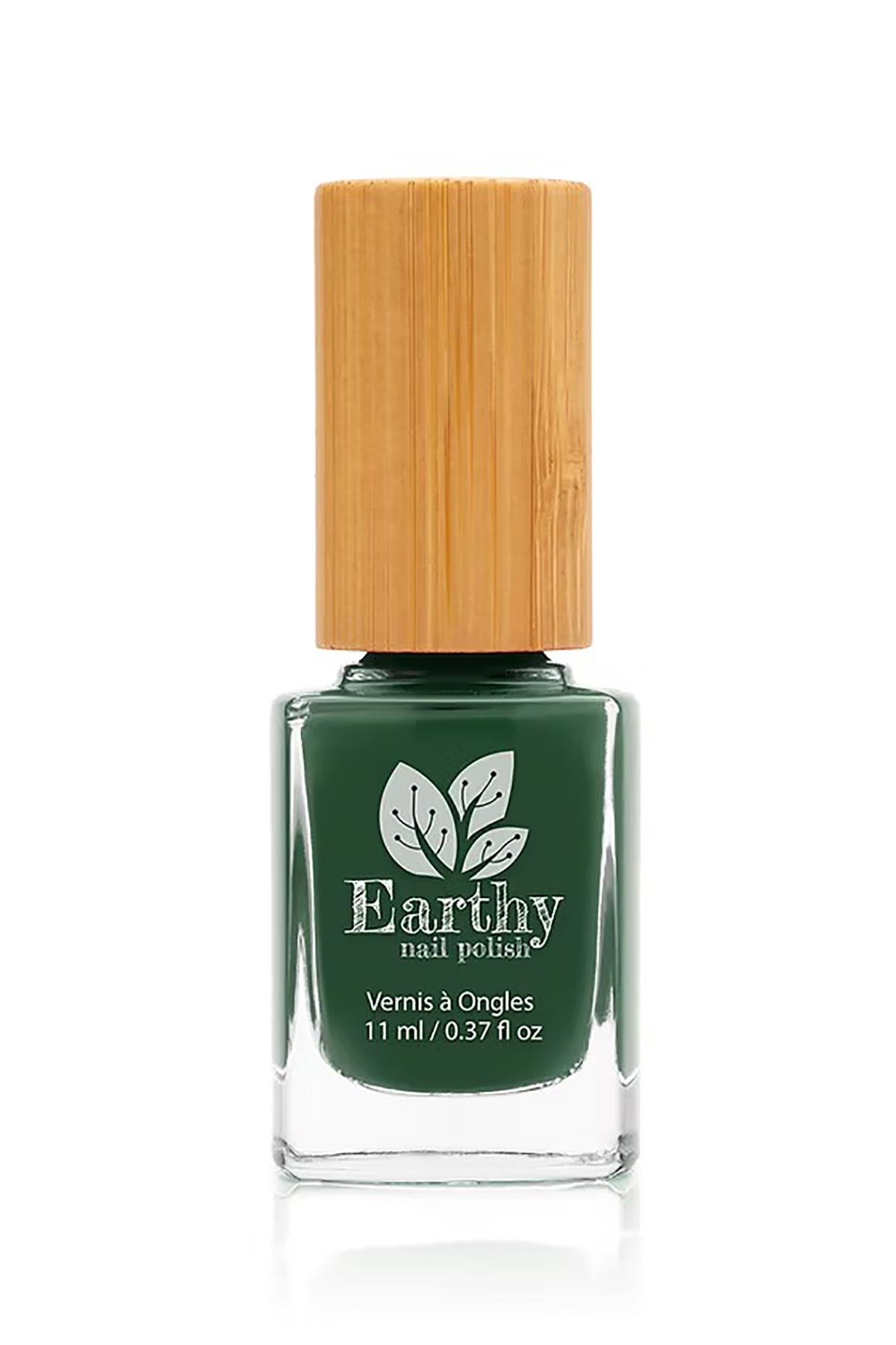 Earthy Forever Green Nail Polish bottle with bamboo lid