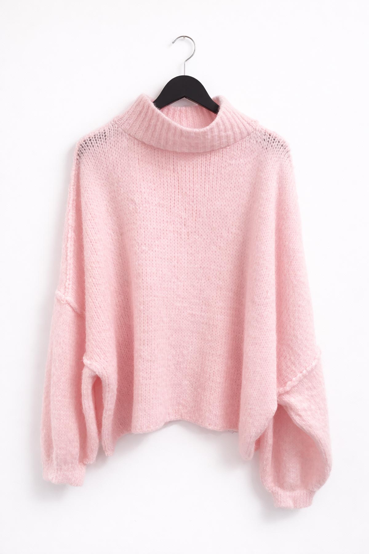 Chunky wool blend jumper in Candy Cotton Pink made in Italy