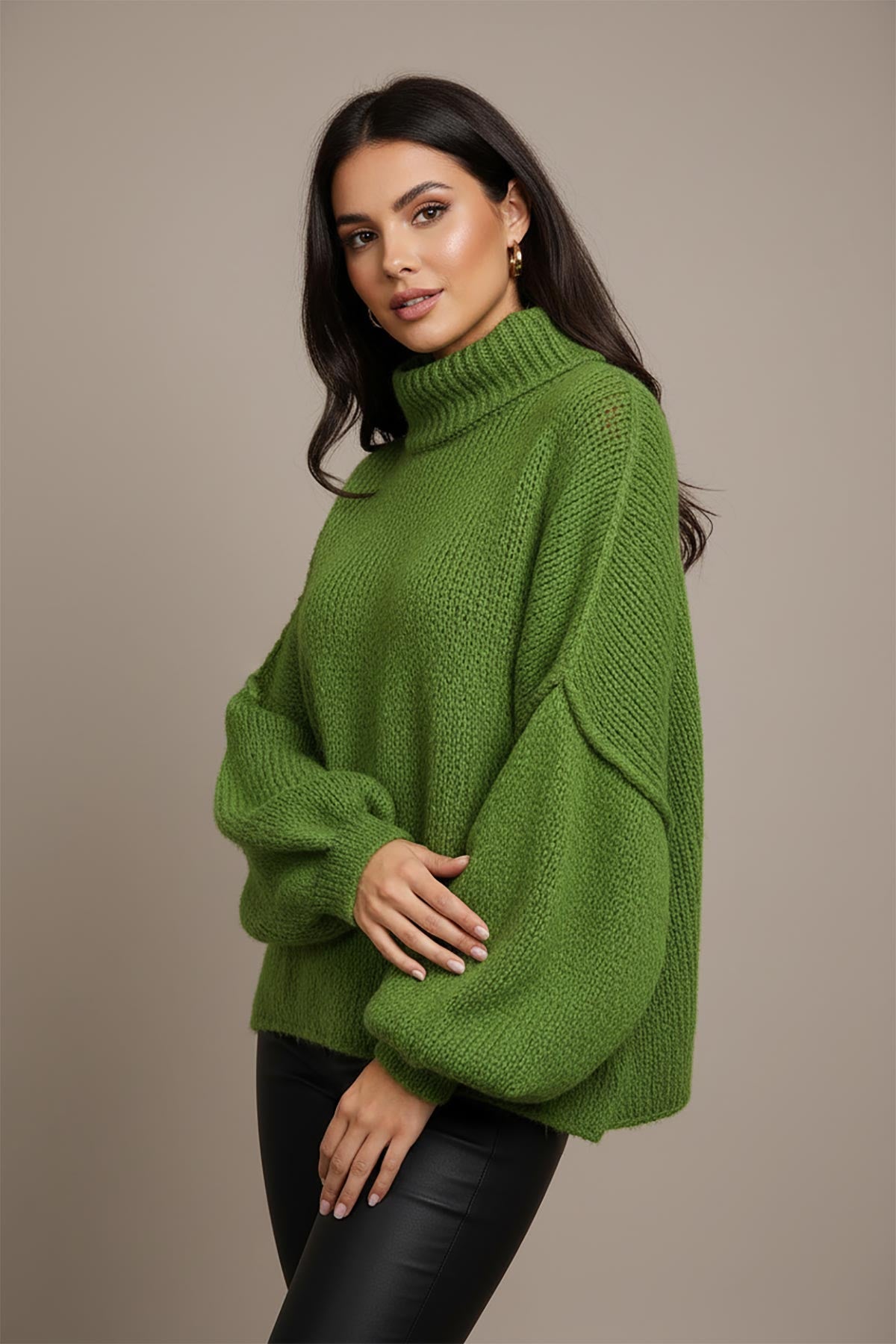 Rain Forest Green chunky wool blend jumper styled for everyday wear
