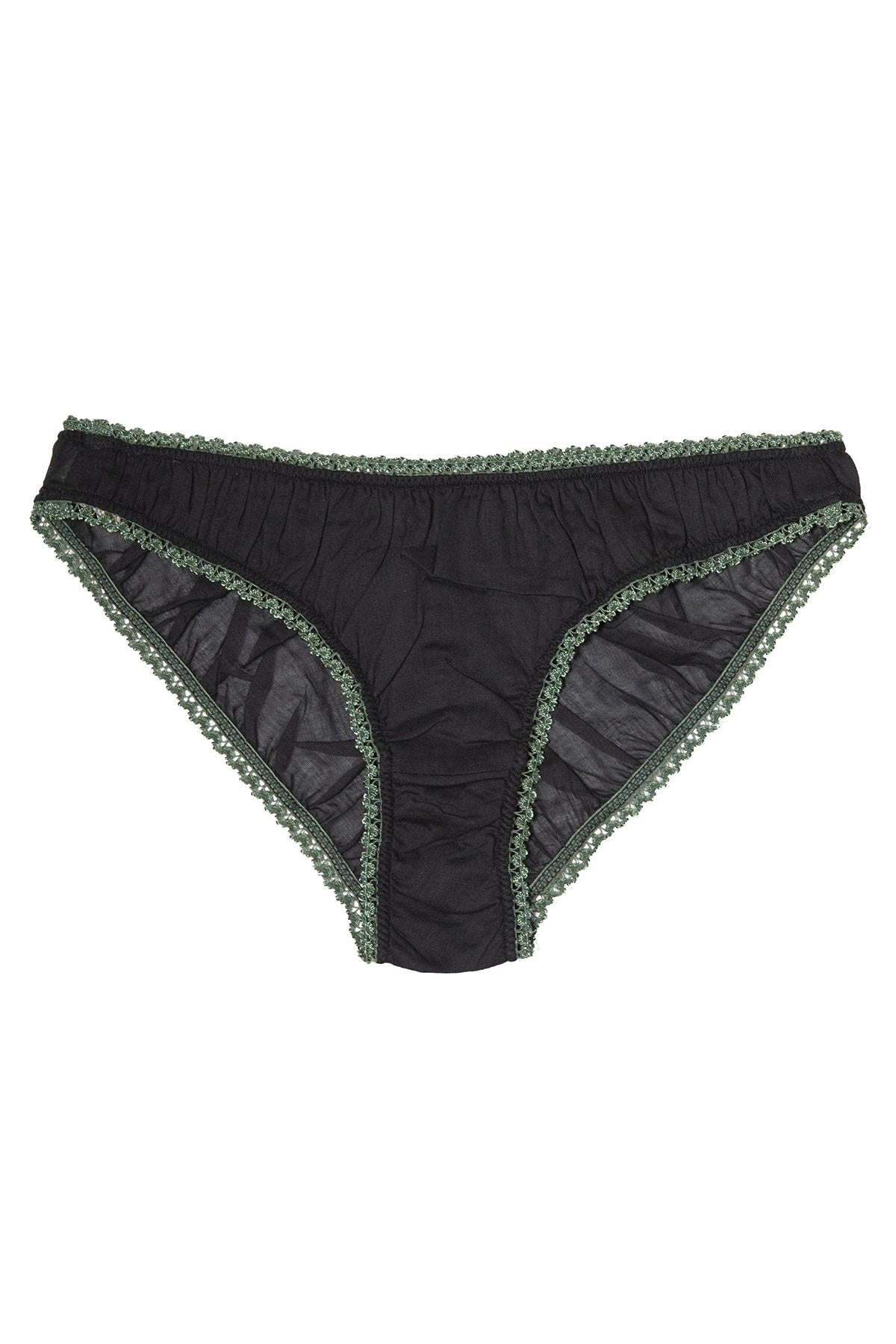 Detail of Germaine Noir Olive panties in organic cotton voile by Germaine Des Prés Paris
