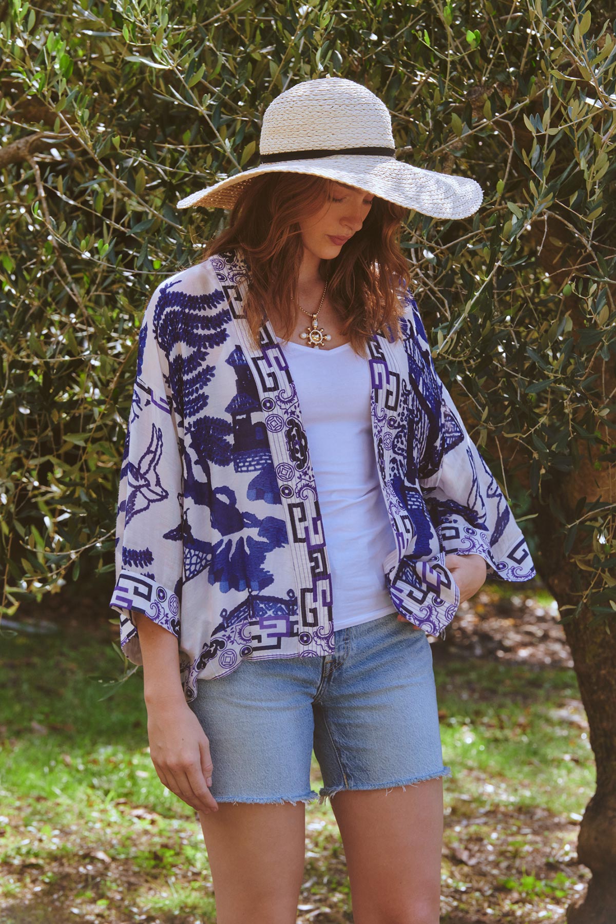 Blue willow print modal and cupro kimono