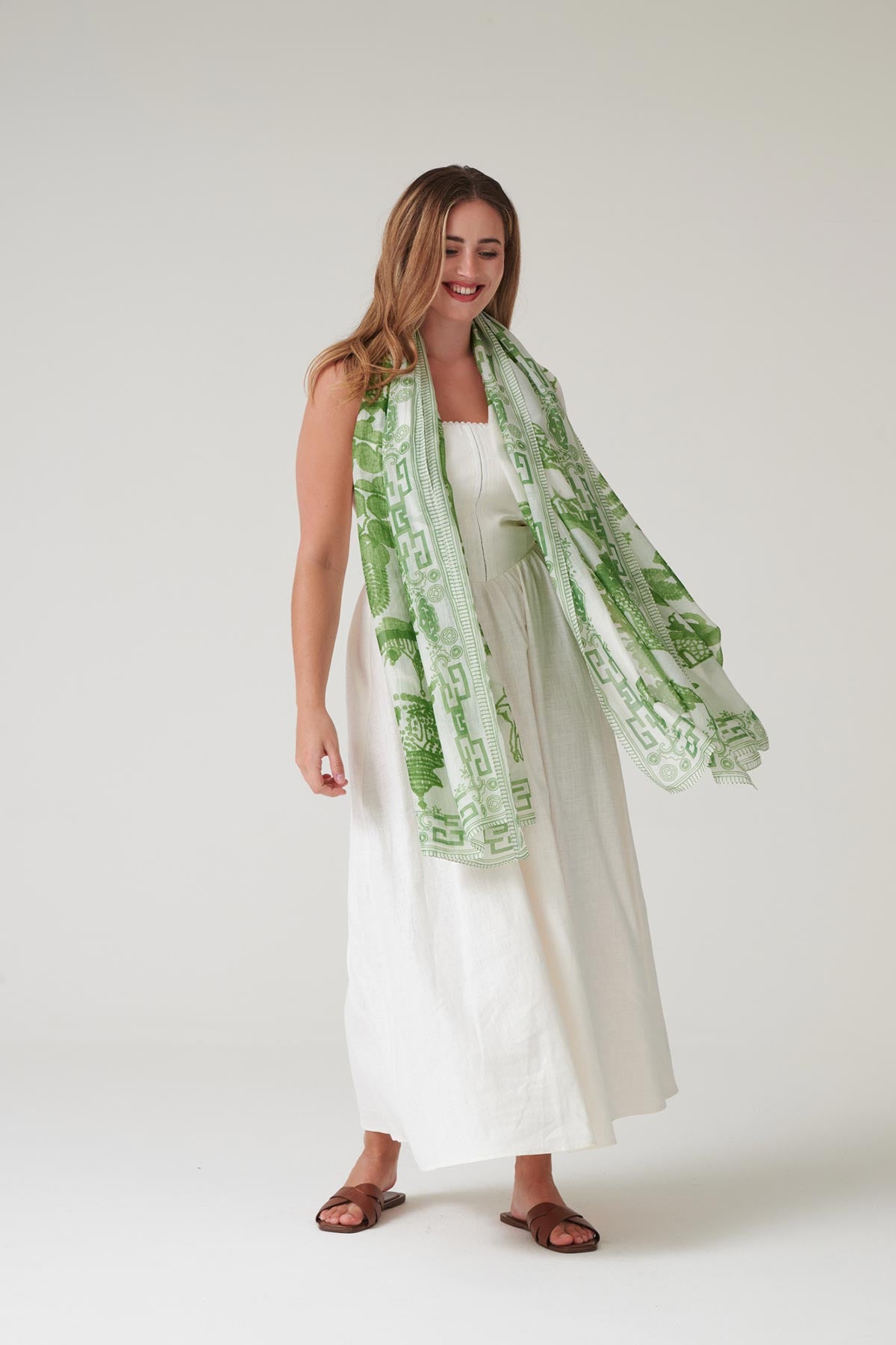 Lightweight draped green statement scarf made in India
