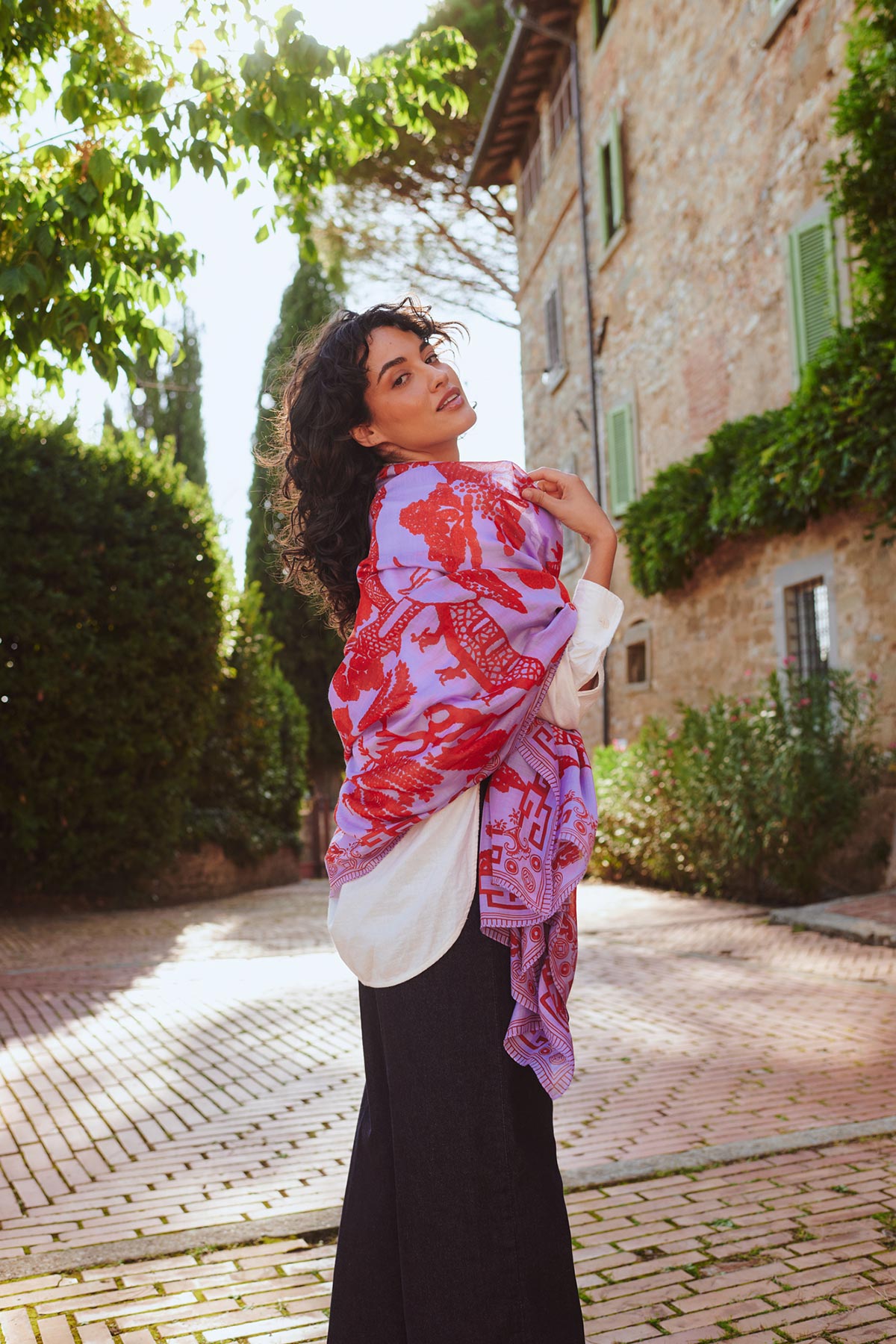 Lightweight draped violet fashion scarf made in India