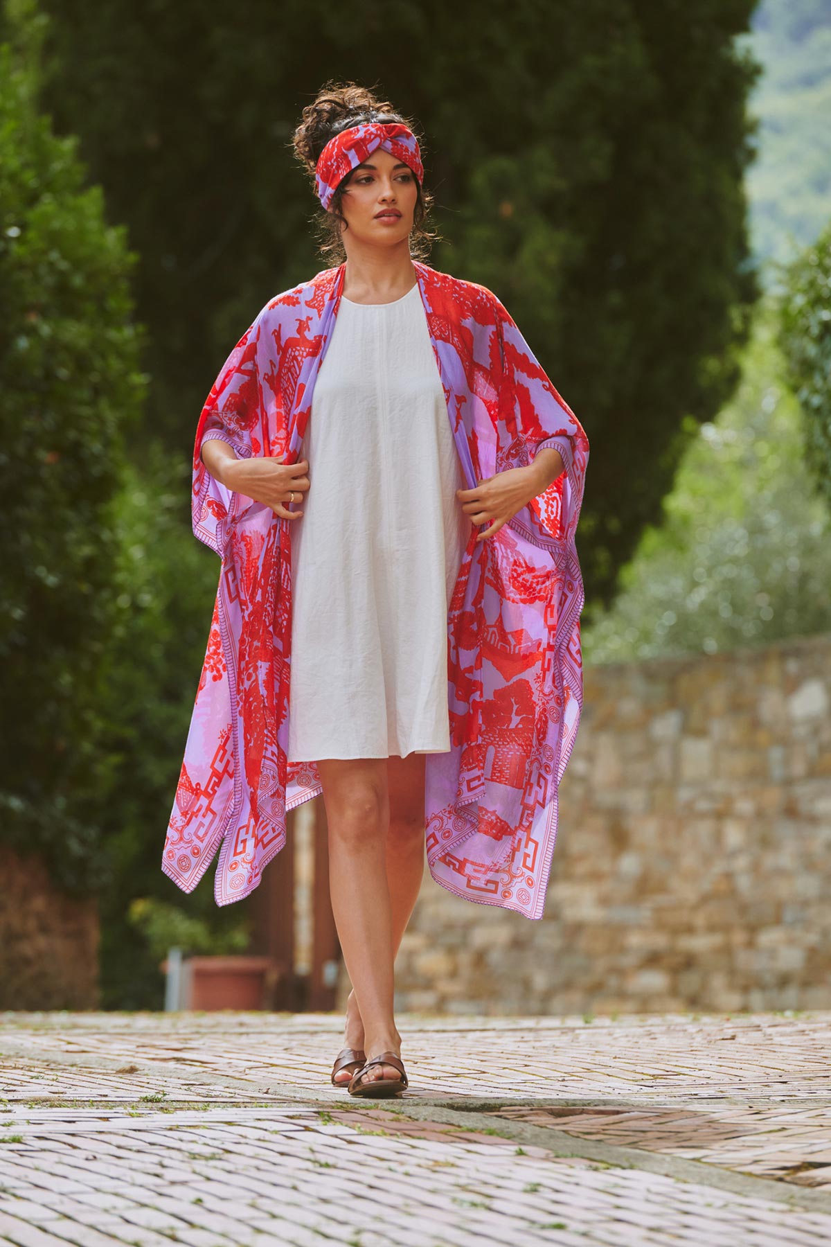 Violet willow print modal and cupro throwover