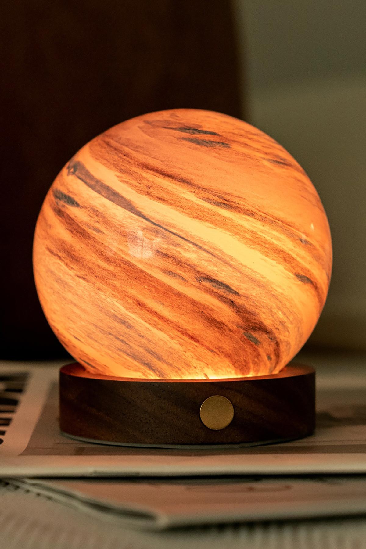 Gingko AstraGlass Mini Polar Cloud light on walnut base
