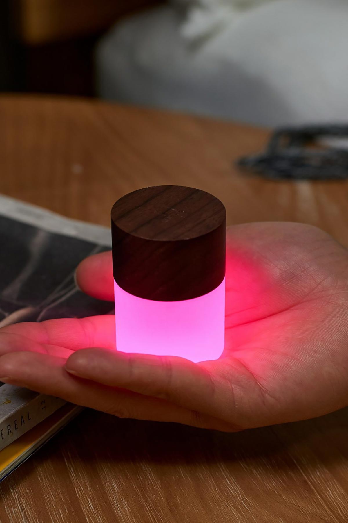 Warm walnut ambient light for modern interiors