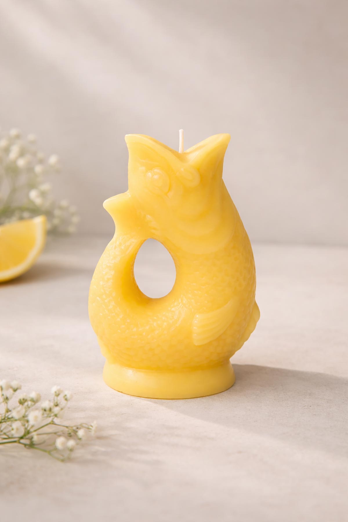 Yellow Gluggle Jug Candle decorative fish shaped candle by The Gluggle Jug Factory at Urban Wild