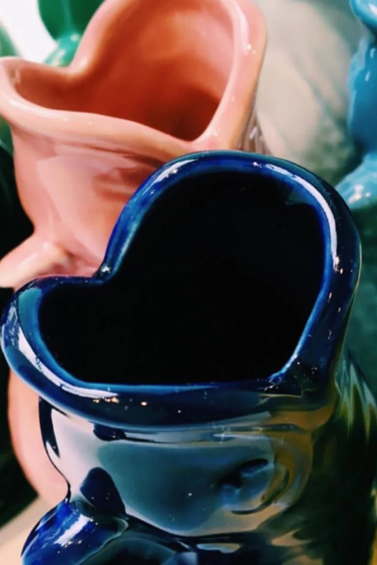 Detail of cobalt blue glaze on ceramic fish jug