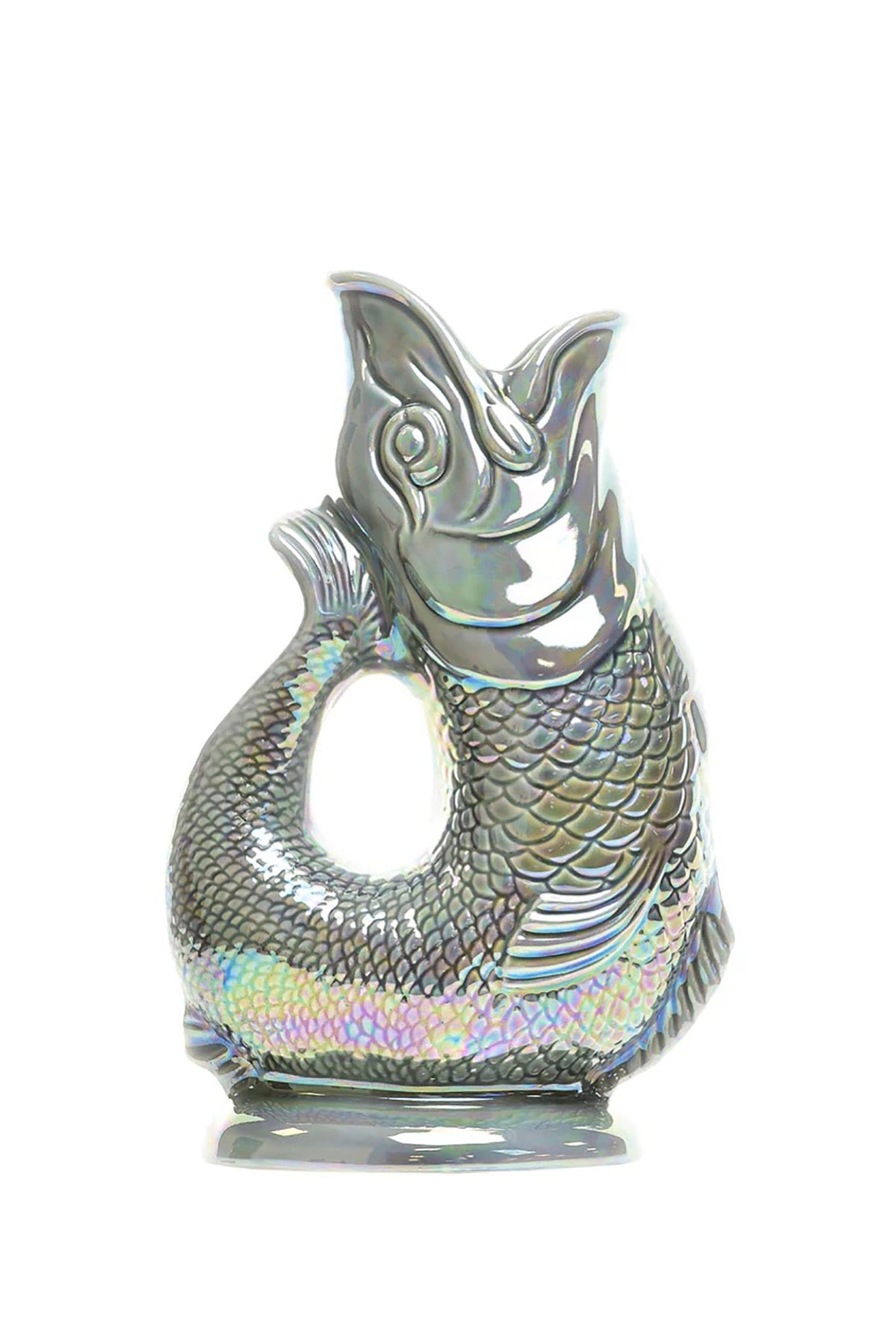 Dark grey lustre Gluggle Jug ceramic fish jug by The Gluggle Jug Factory at Urban Wild