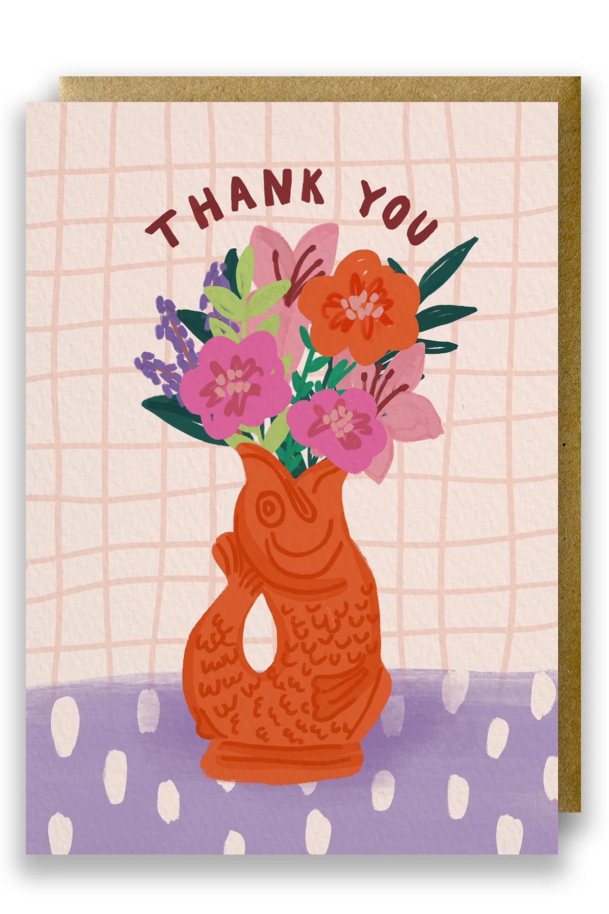 Thank You card with peach Gluggle Jug and flowers