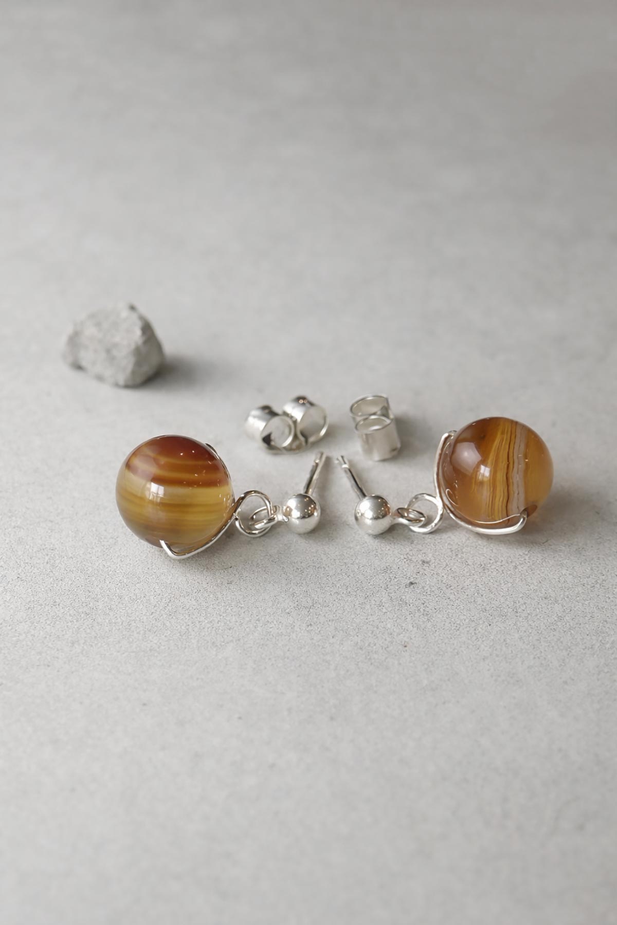 Handmade golden brown agate stud earrings by Twigs & Stones