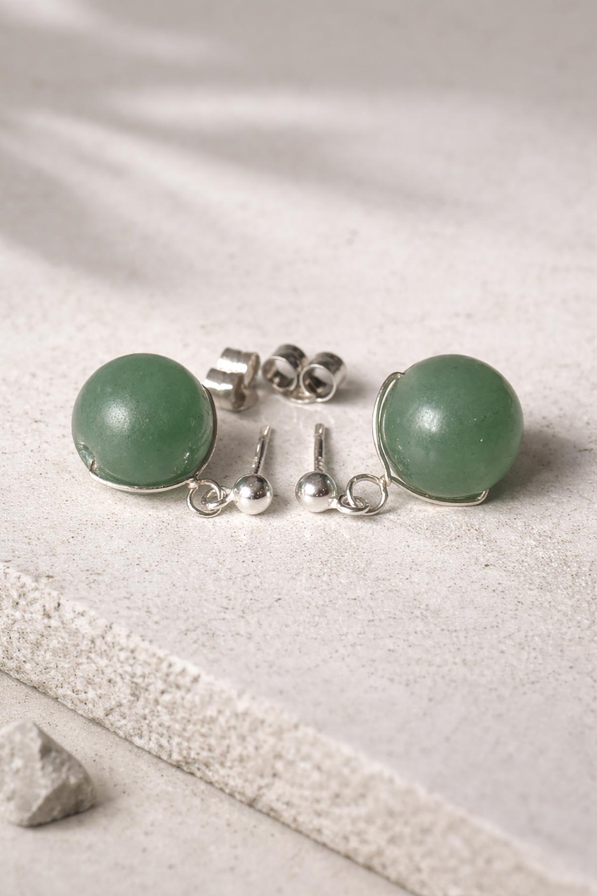 Green aventurine stud earrings detail view
