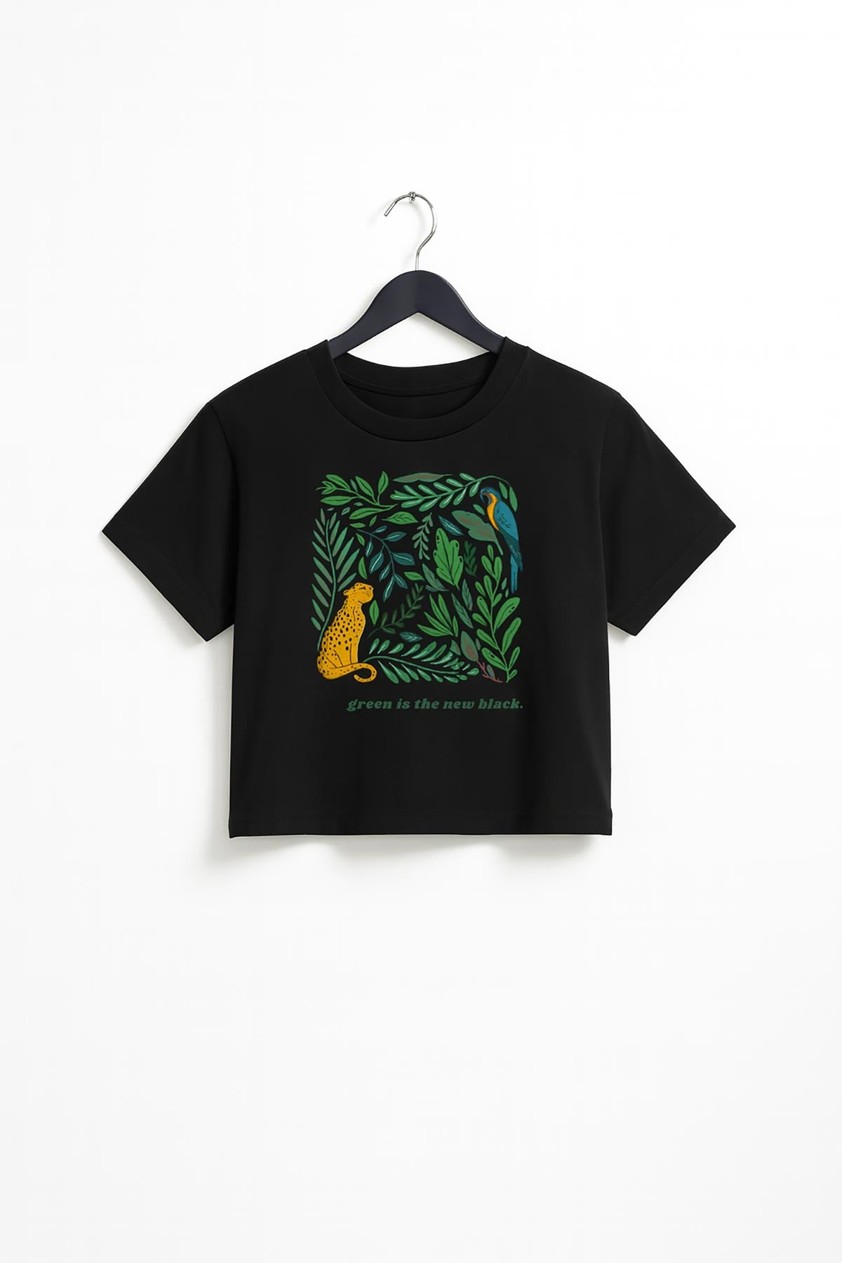 Green Is The New Black Cropped Top front view with jungle print