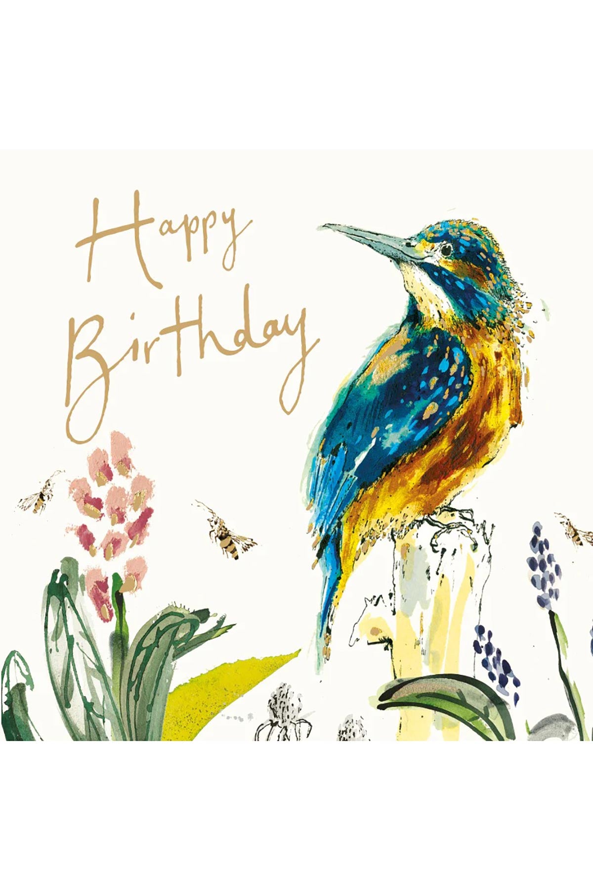 Happy Birthday Kingfisher gold foil greeting card by Anna Wright, available at Urban Wild