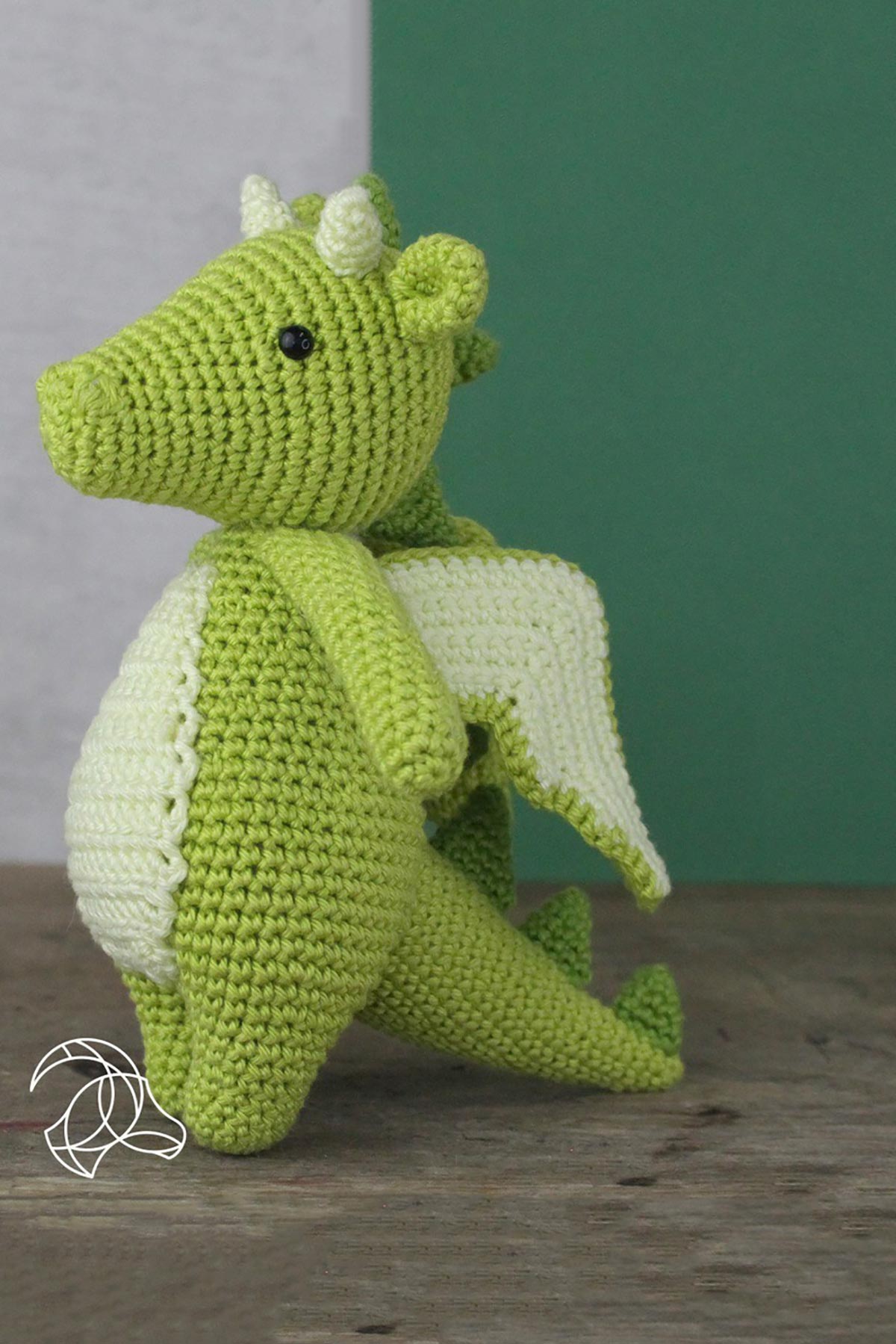 Completed Dragon Doris crochet toy lifestyle
