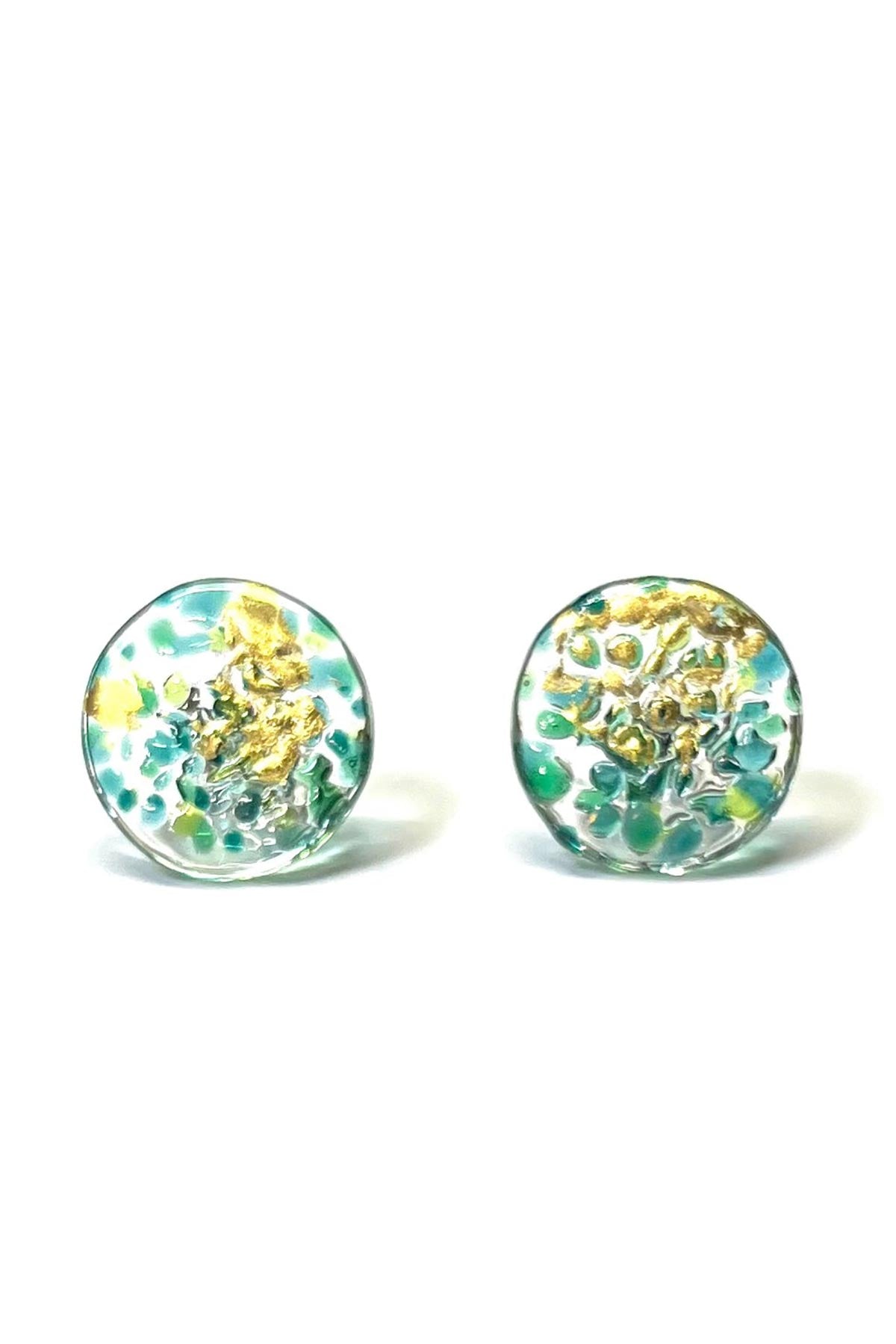 Handmade Glass Stud Earrings – Midi Mottled Seagrass
