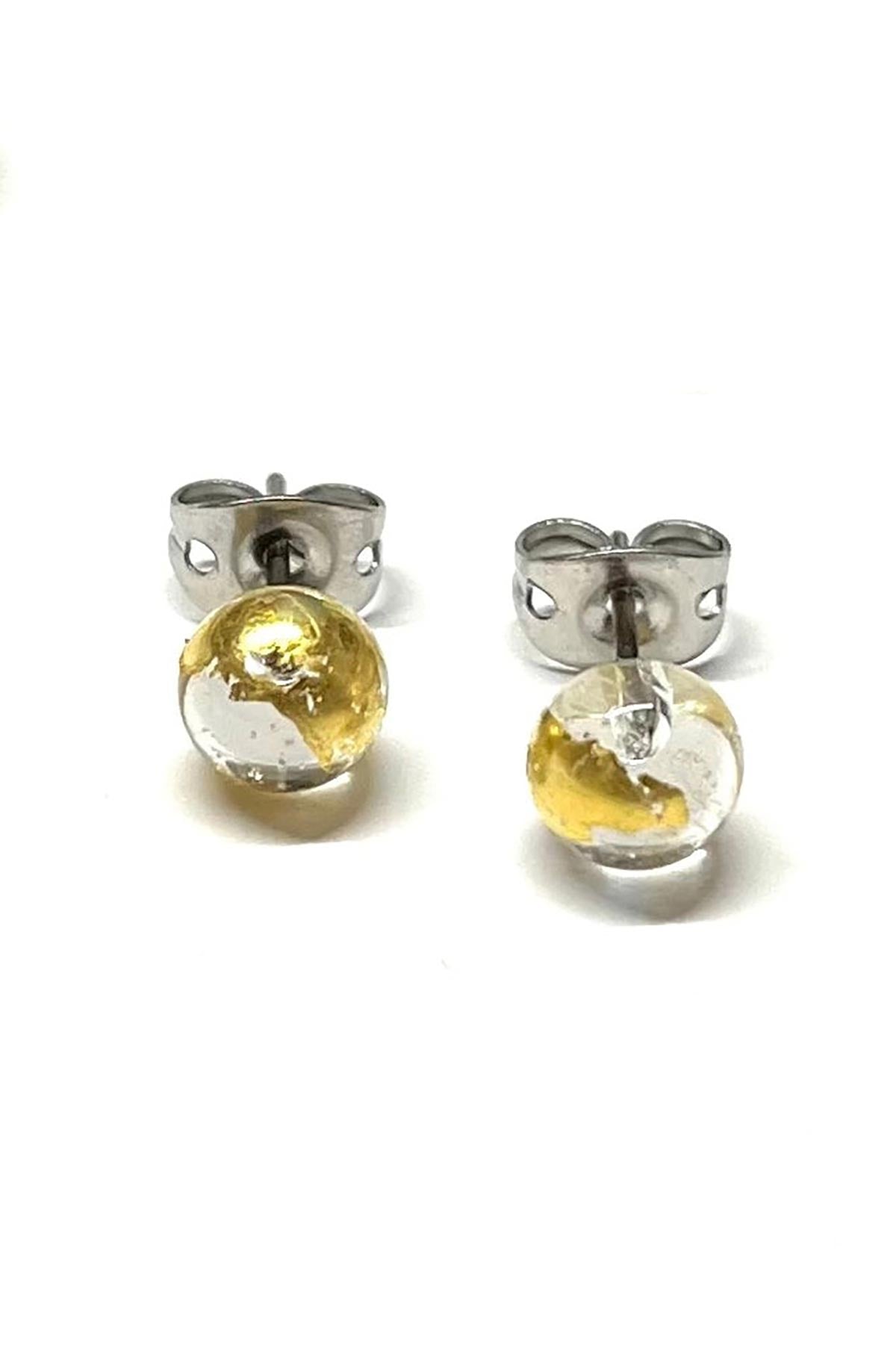 Clear and gold whisky bottle glass stud earrings