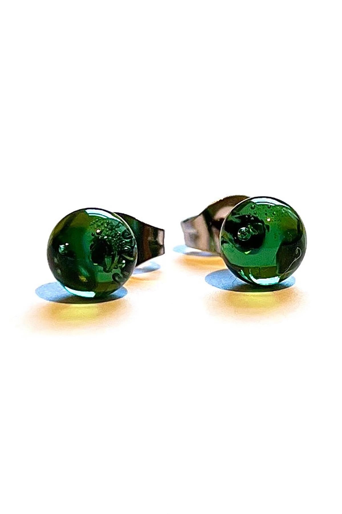 Green whisky bottle glass stud earrings