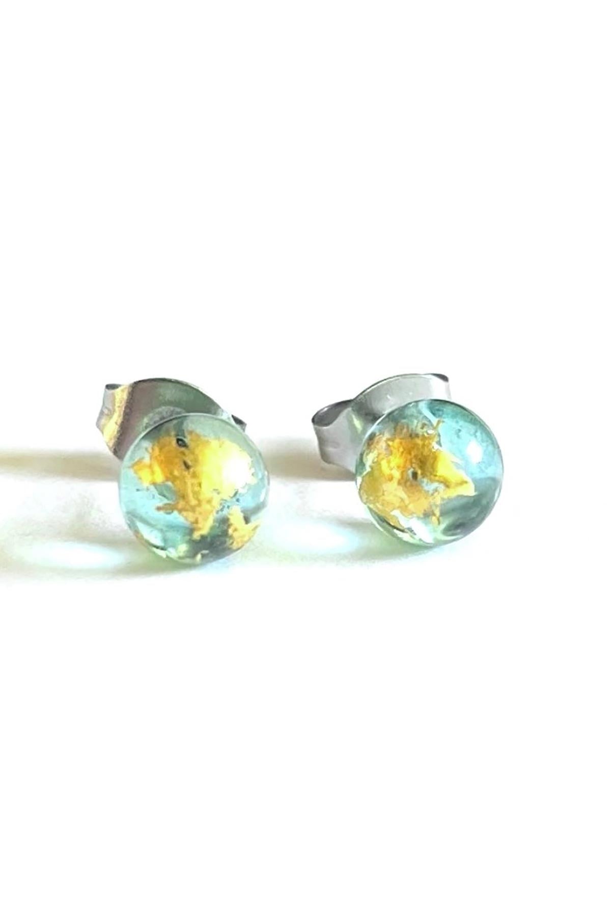 Opal and gold handmade glass stud earrings