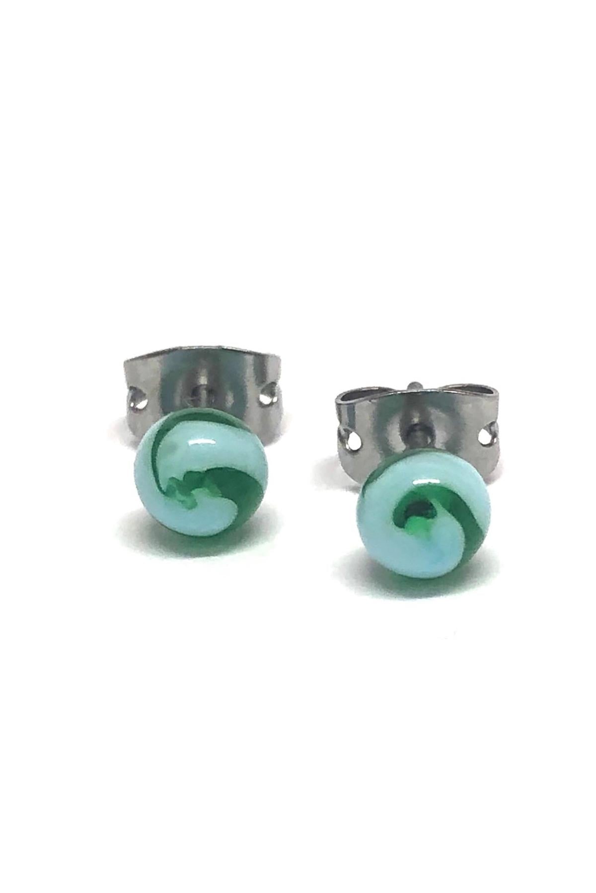 Sea Swirl handmade glass stud earrings
