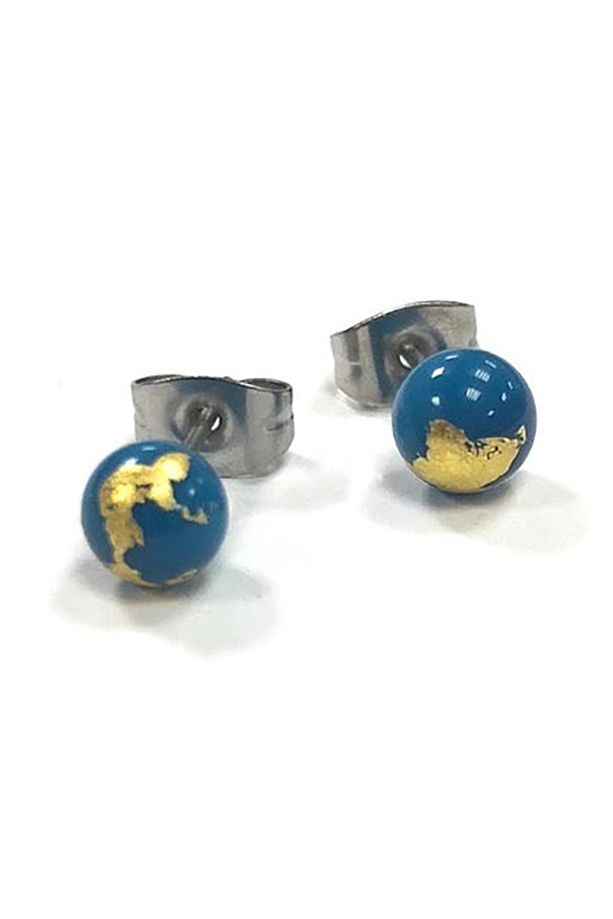Turquoise and gold handmade glass stud earrings