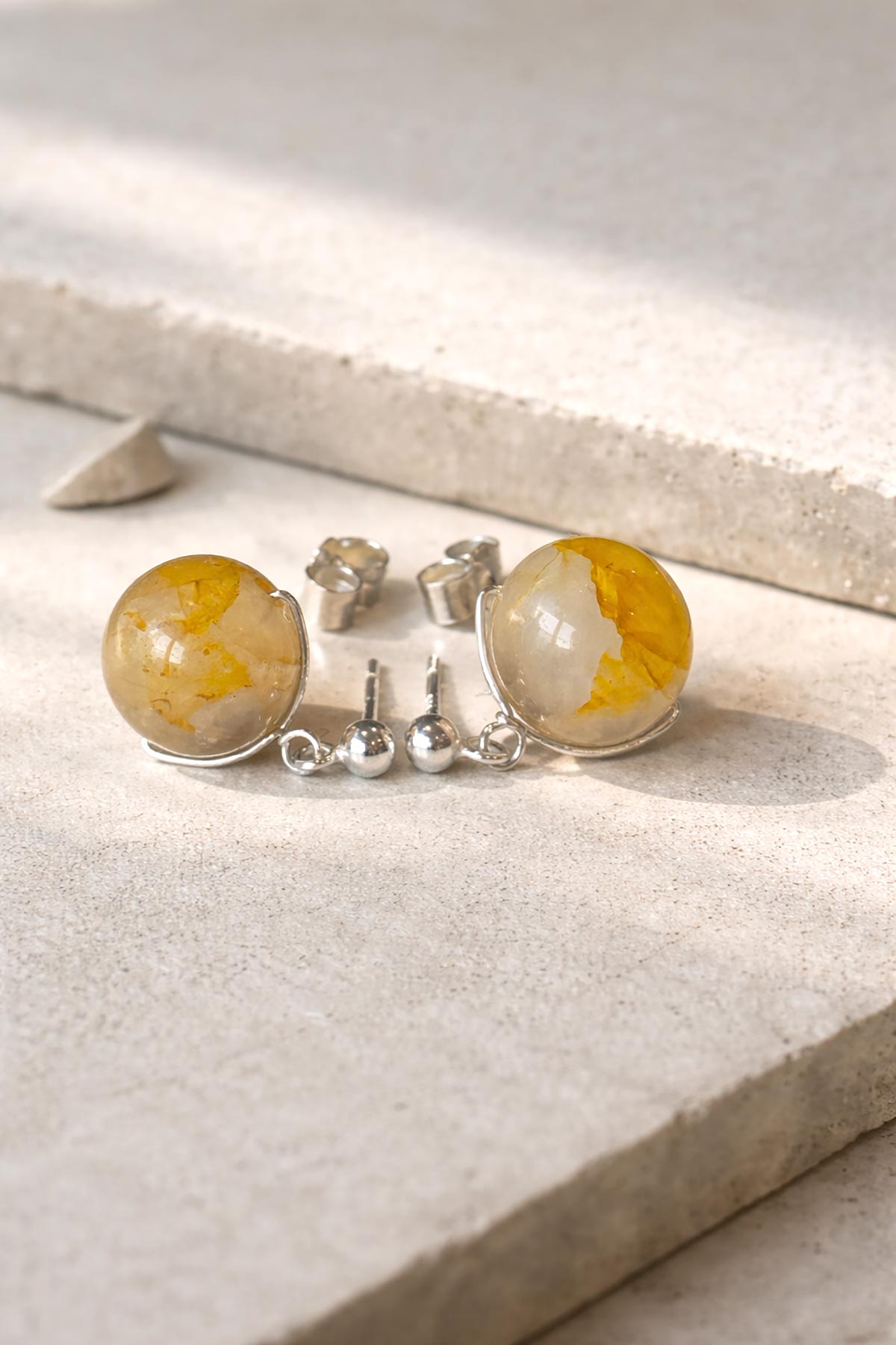Handmade honey quartz stud earrings by Twigs & Stones