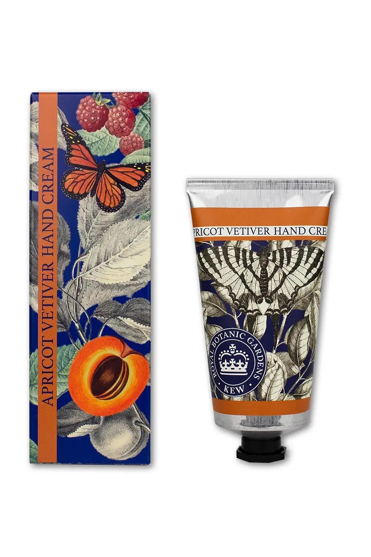 Packaging of Kew Apricot & Vetiver hand cream