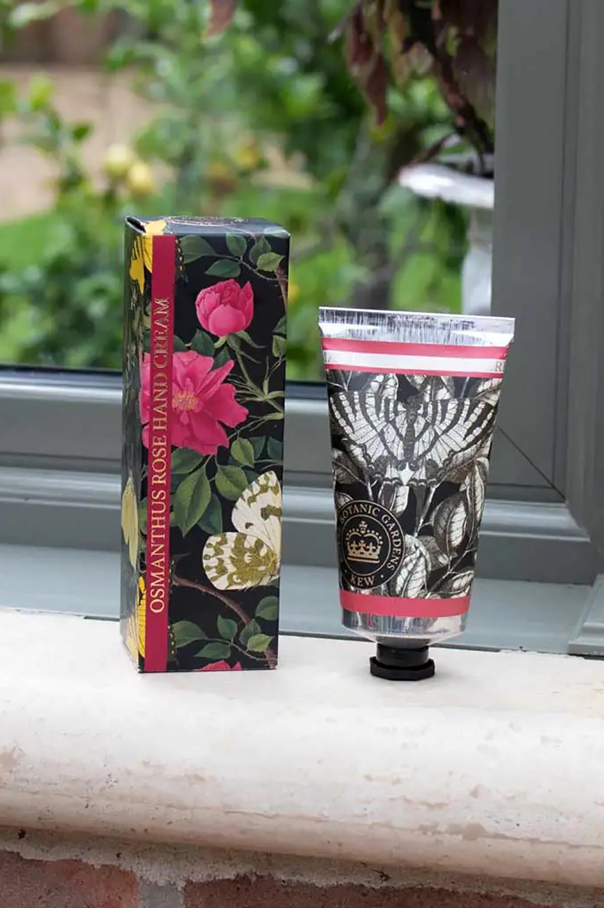 Kew Gardens Osmanthus Rose Hand Cream lifestyle image styled for everyday care at Urban Wild