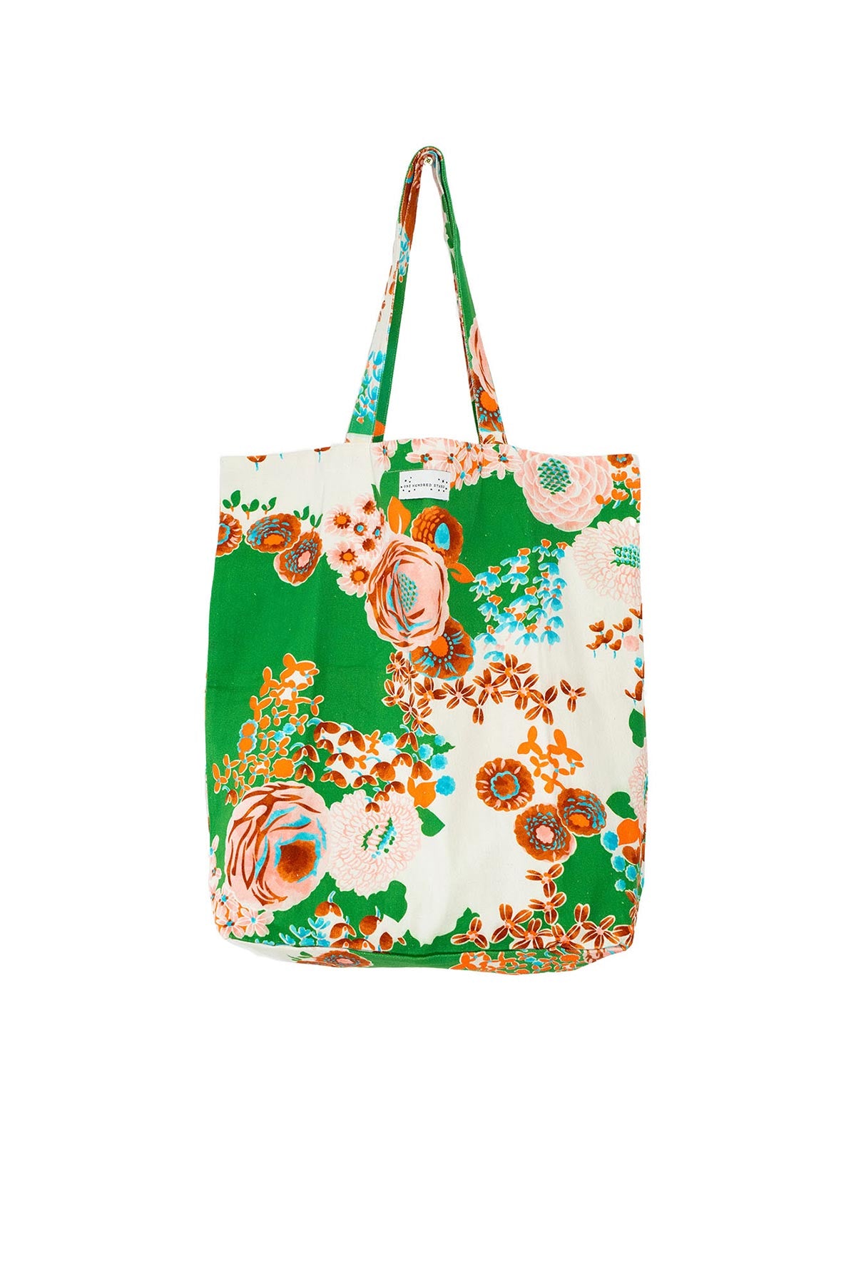 Green floral printed canvas bag