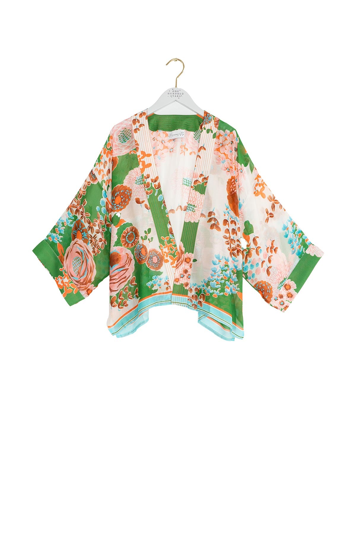 Green floral printed modal and cupro kimono