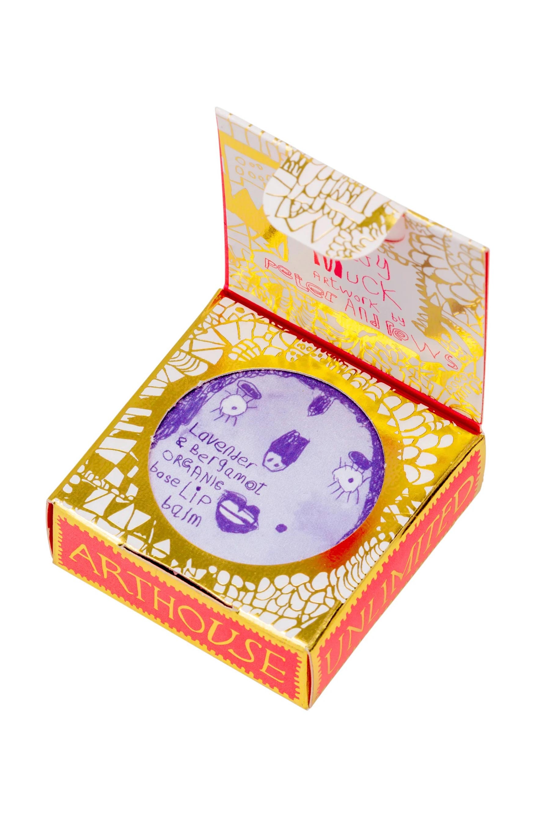 Lavender and bergamot lip balm with illustrated design