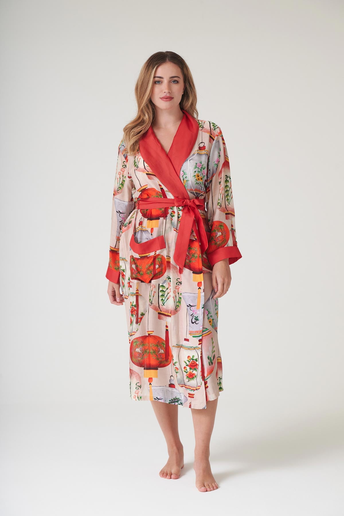 Red lantern print modal and cupro gown