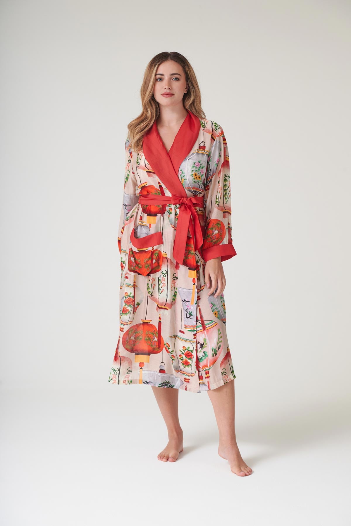 Elegant draped red fashion gown made in India