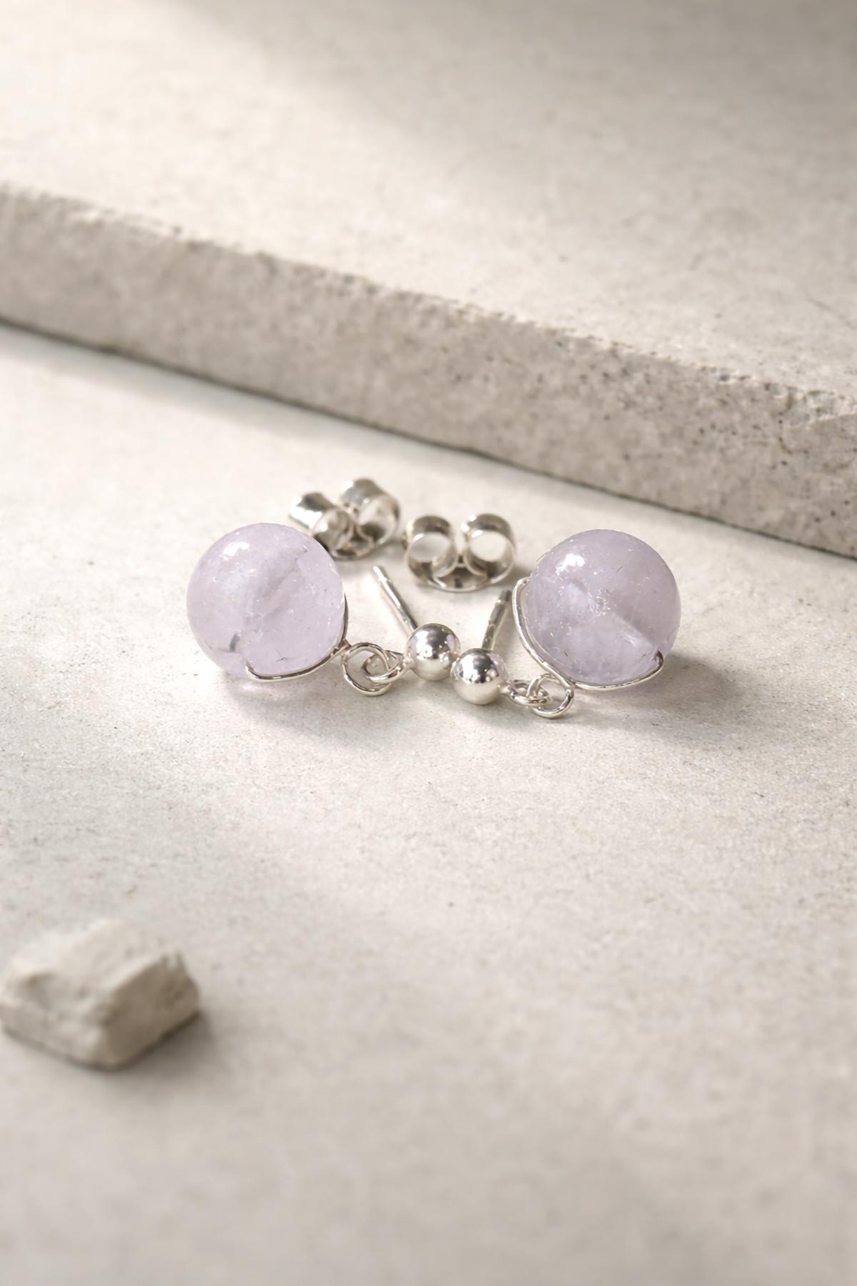 Handmade lavender amethyst stud earrings by Twigs & Stones