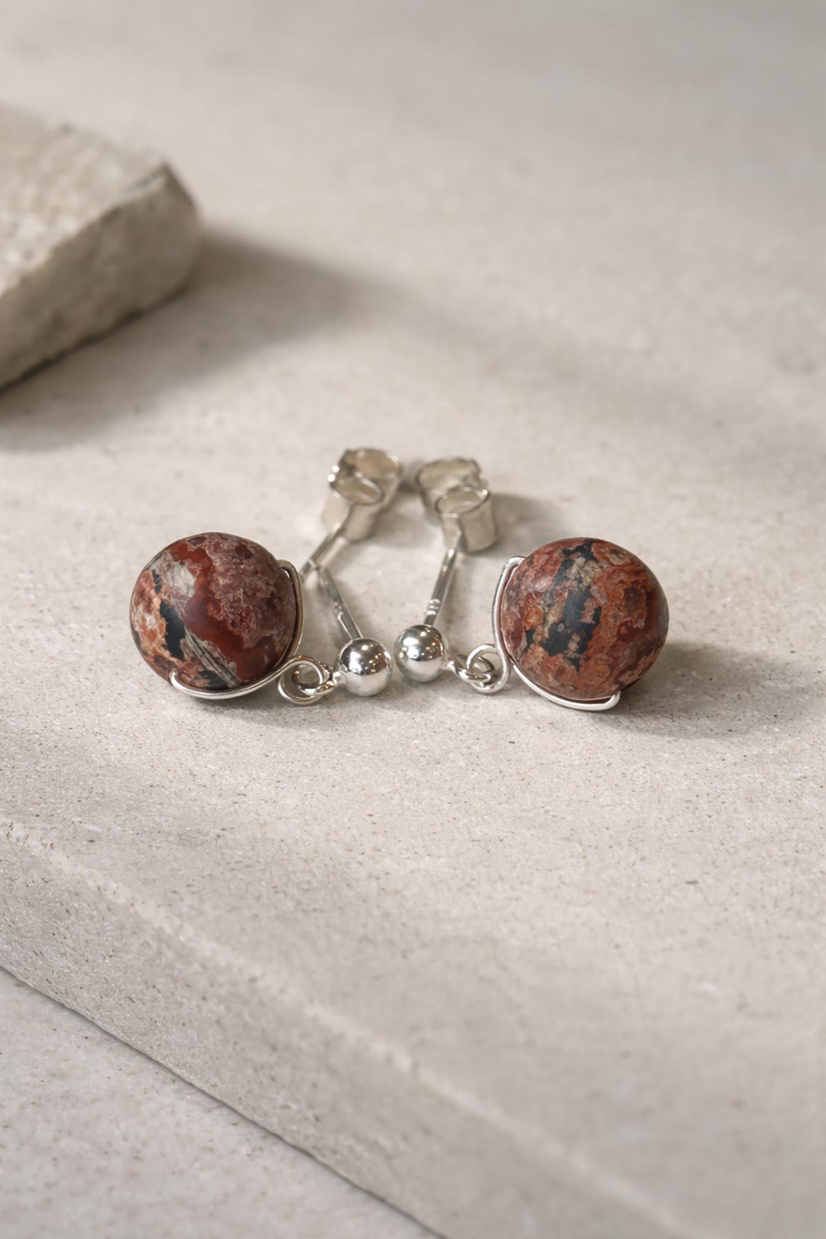 Handmade leopard jasper stud earrings by Twigs & Stones