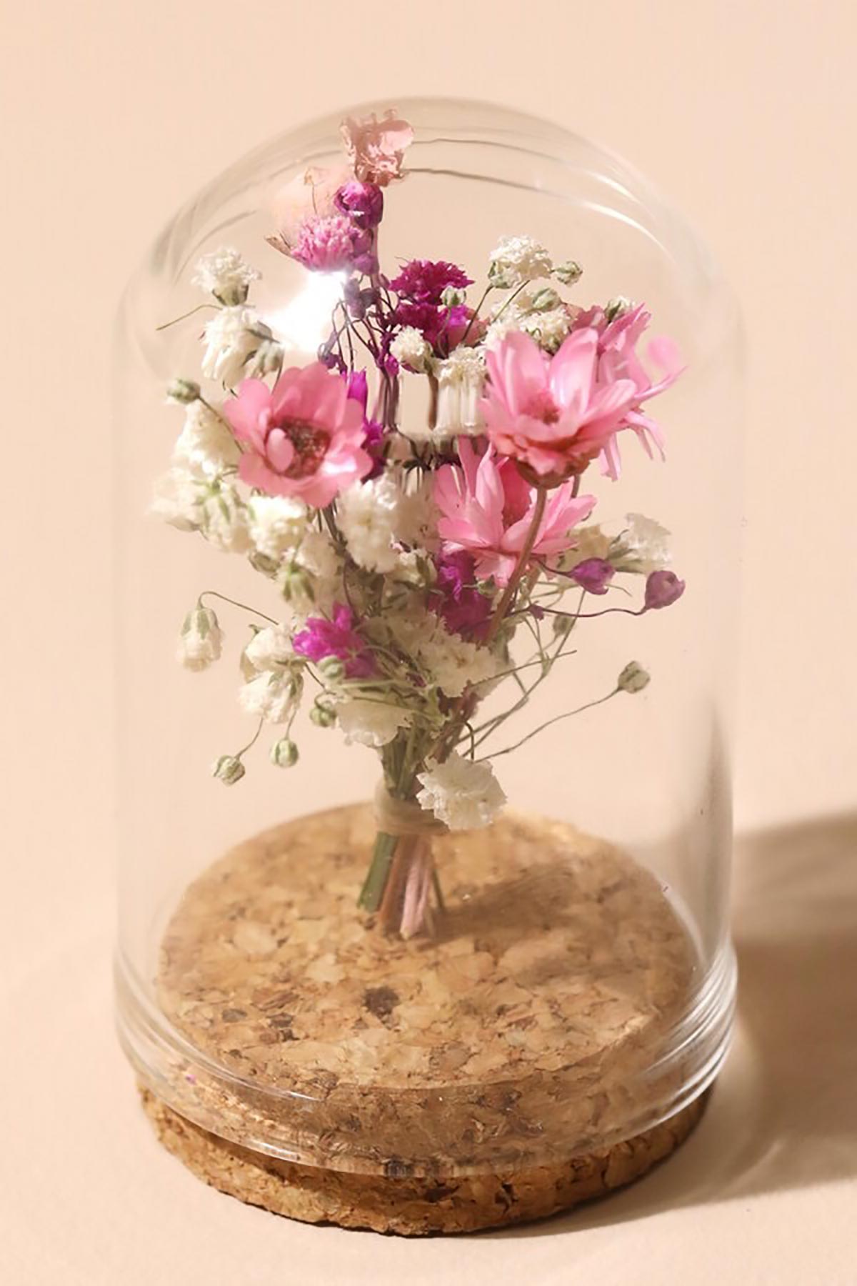 Lisa Angel Mini Dried Flower Glass Dome close-up of dried petals