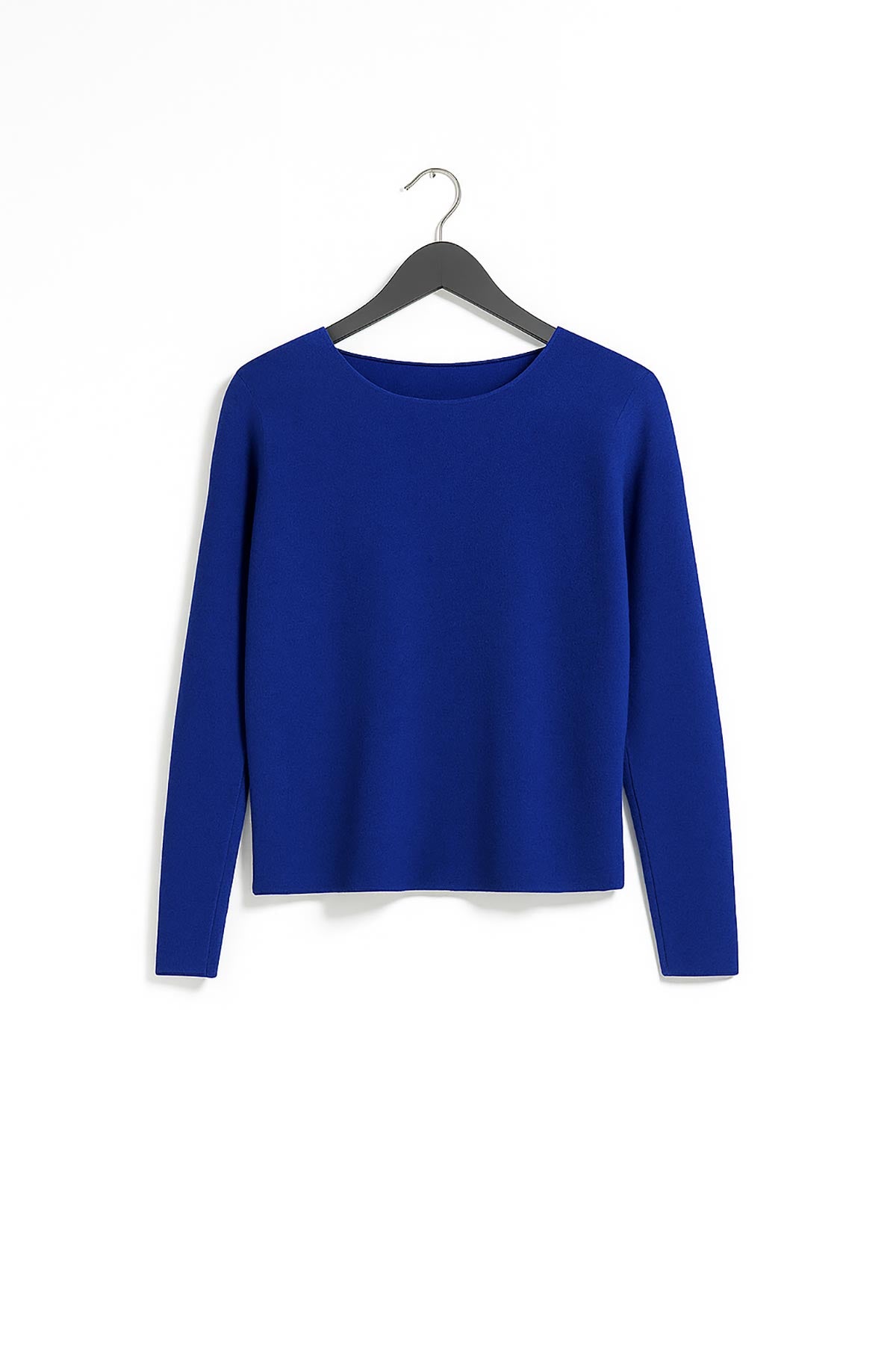 Royal blue reversible seamless knit jumper flat lay – made in Italy from soft viscose blend by Urban Wild