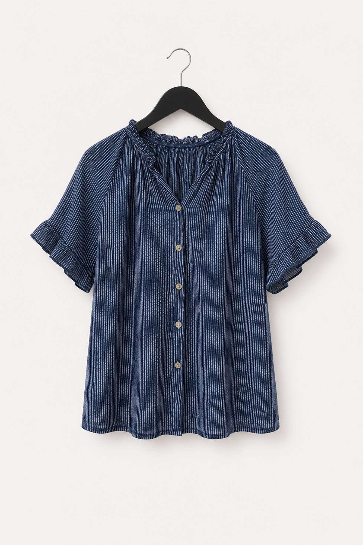 Navy stripe cotton gypsy top with frill sleeves by Urban Wild