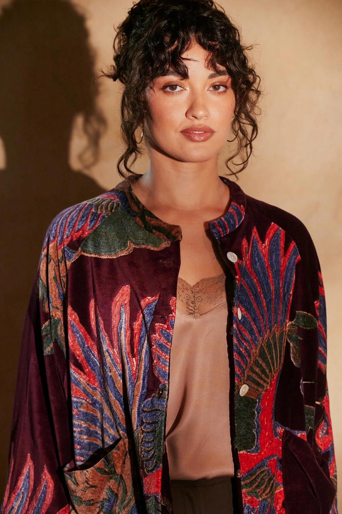 One Hundred Stars Crane Plum Velvet Jacket front view