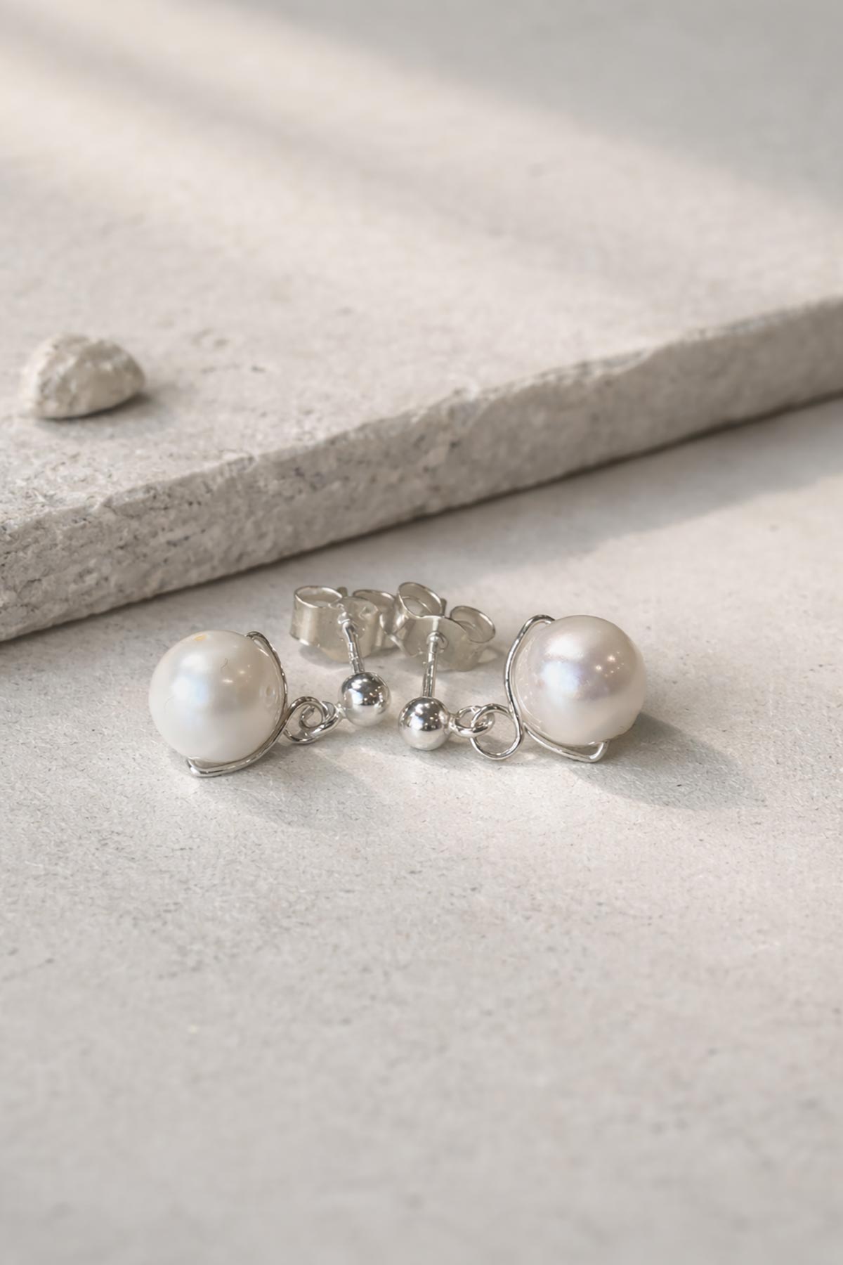 Handmade pearl stud earrings by Twigs & Stones