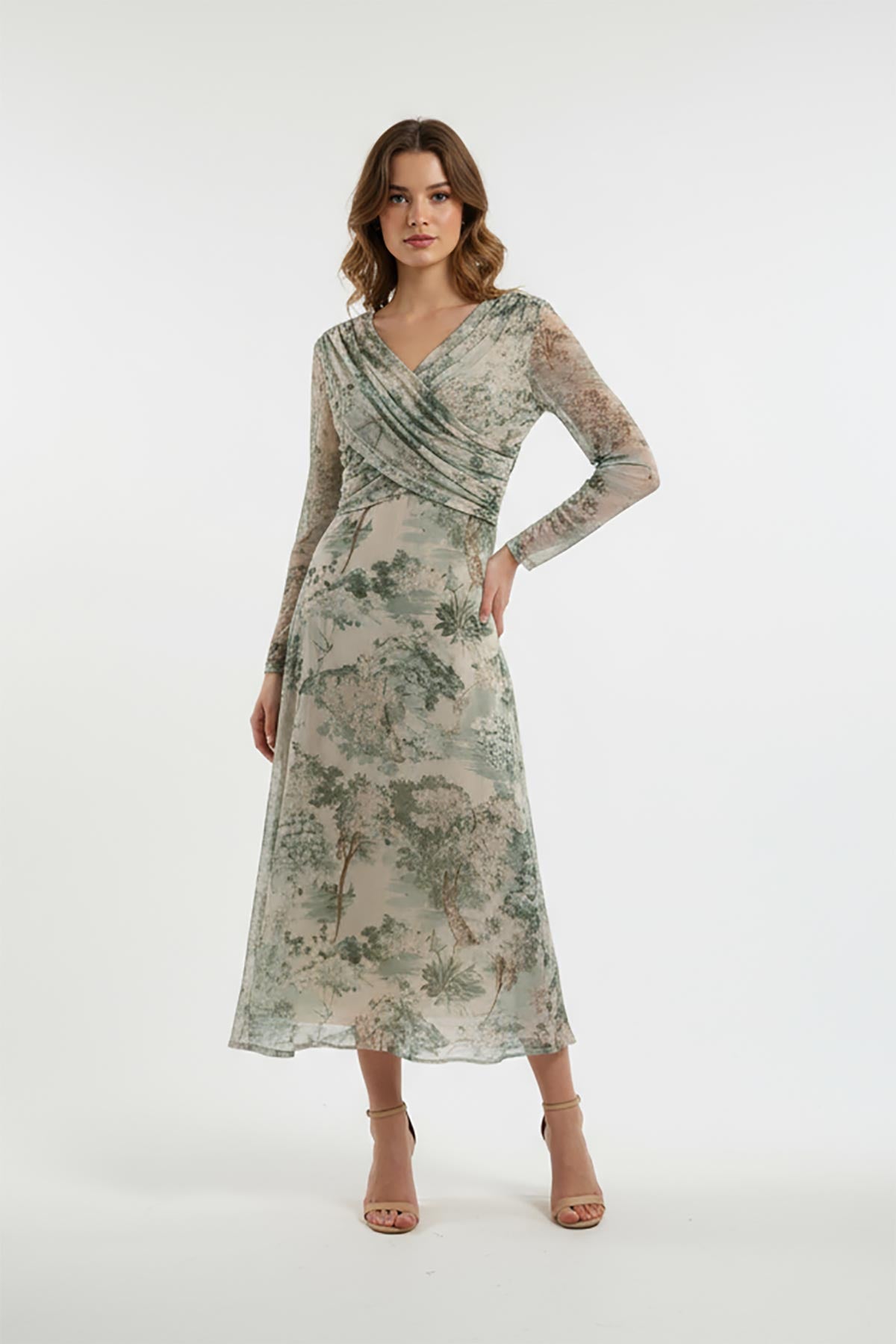 Picture Perfect Tulle Dress in green – viscose blend midi dress made in Italy