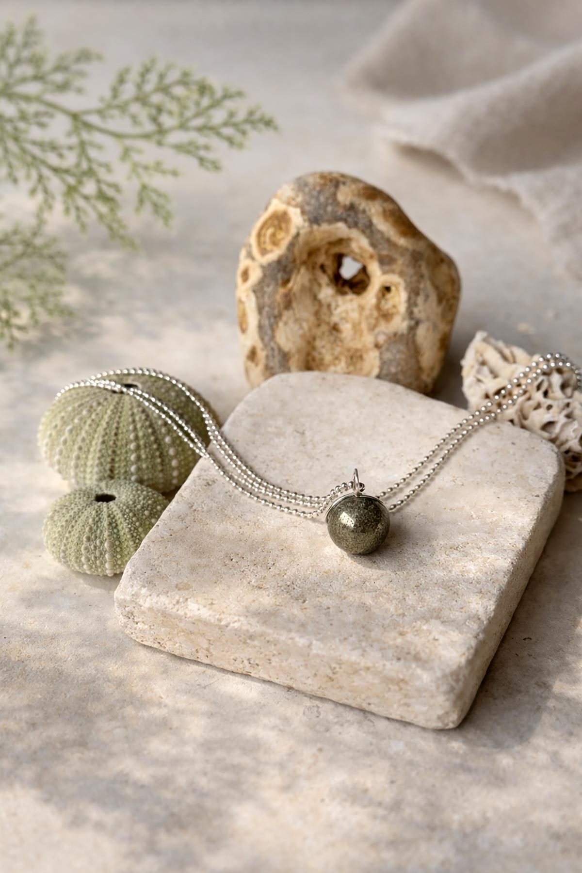Handmade pyrite gemstone necklace by Twigs & Stones