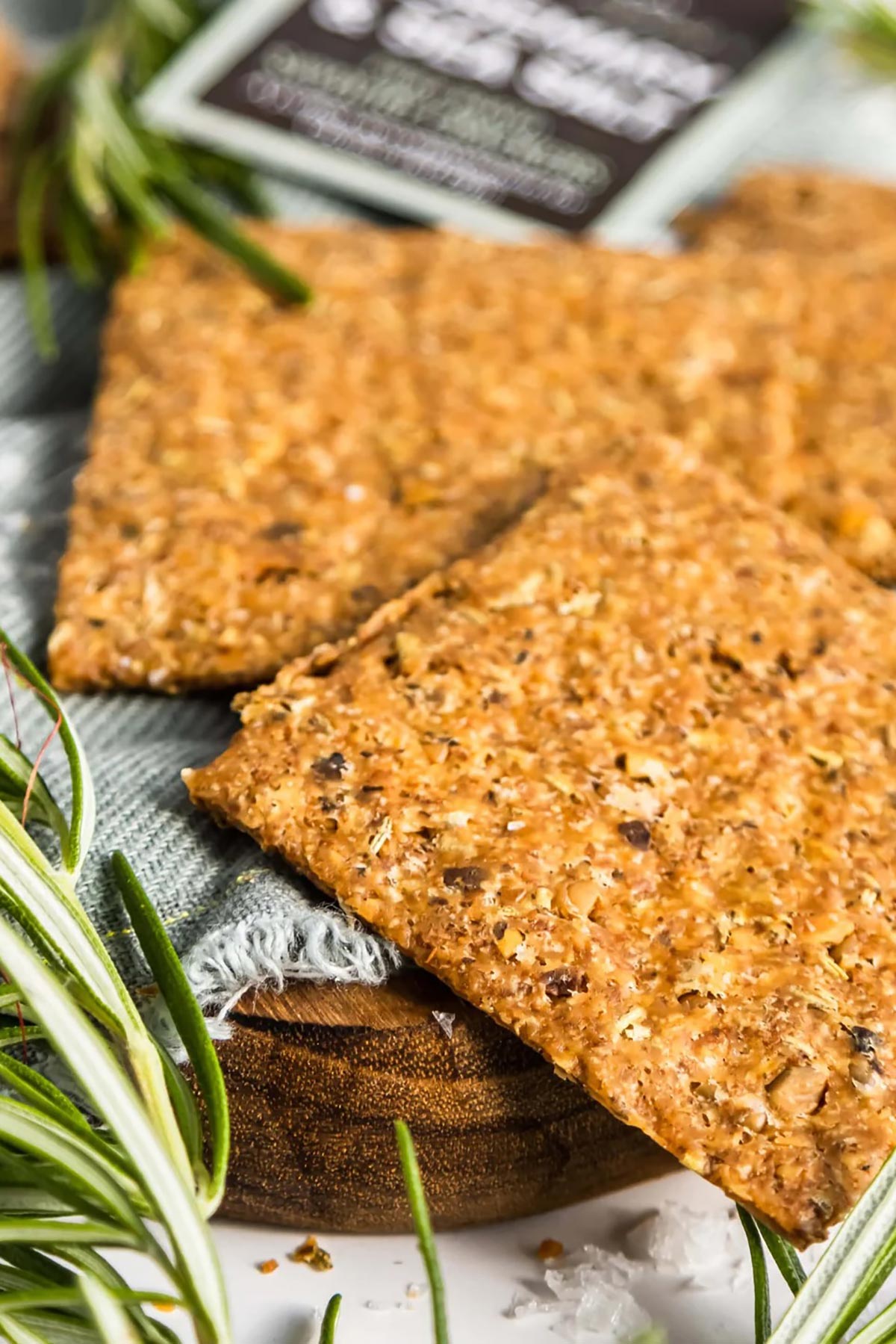 Close-up of crisp rosemary crackers